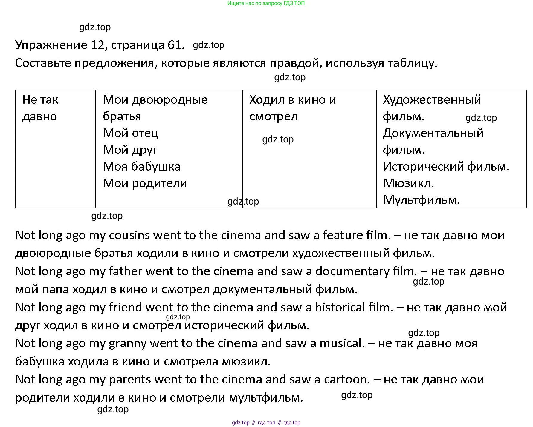 ГДЗ Английский язык (english), 4 класс Учебник (Student's book), авторы: Верещагина Ирина Николаевна (Vereshchagina Irina), Афанасьева Ольга Васильевна (Afanasyeva Olga), издательство Просвещение, Москва, 2023, серого цвета, Часть ( Part) 2, страница 61, номер 12, Решение 1