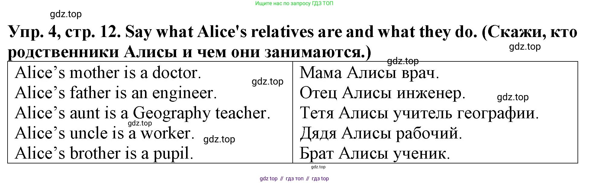 ГДЗ Английский язык (english), 4 класс Учебник (Student's book), авторы: Верещагина Ирина Николаевна (Vereshchagina Irina), Афанасьева Ольга Васильевна (Afanasyeva Olga), издательство Просвещение, Москва, 2023, серого цвета, Часть ( Part) 1, страница 12, номер 4, Решение 2