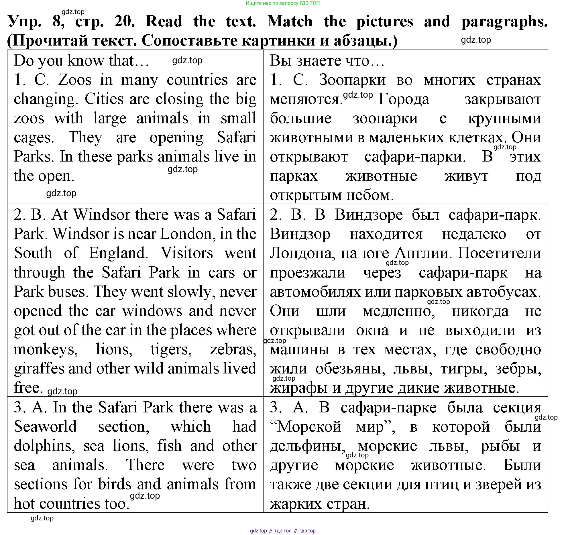 ГДЗ Английский язык (english), 4 класс Учебник (Student's book), авторы: Верещагина Ирина Николаевна (Vereshchagina Irina), Афанасьева Ольга Васильевна (Afanasyeva Olga), издательство Просвещение, Москва, 2023, серого цвета, Часть ( Part) 1, страница 20, номер 8, Решение 2