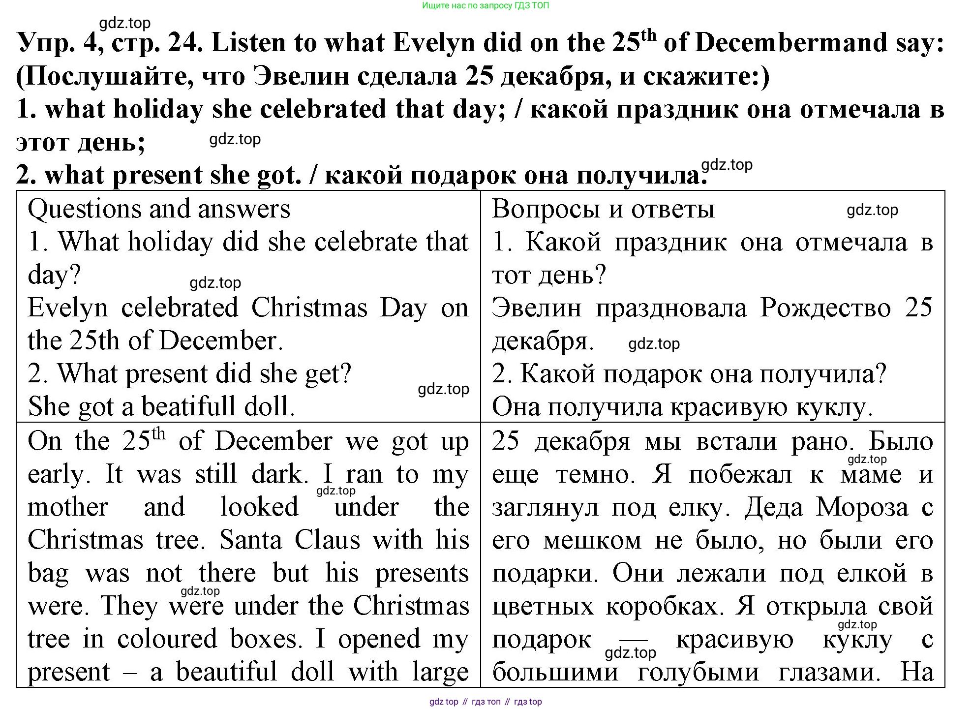 ГДЗ Английский язык (english), 4 класс Учебник (Student's book), авторы: Верещагина Ирина Николаевна (Vereshchagina Irina), Афанасьева Ольга Васильевна (Afanasyeva Olga), издательство Просвещение, Москва, 2023, серого цвета, Часть ( Part) 1, страница 24, номер 4, Решение 2