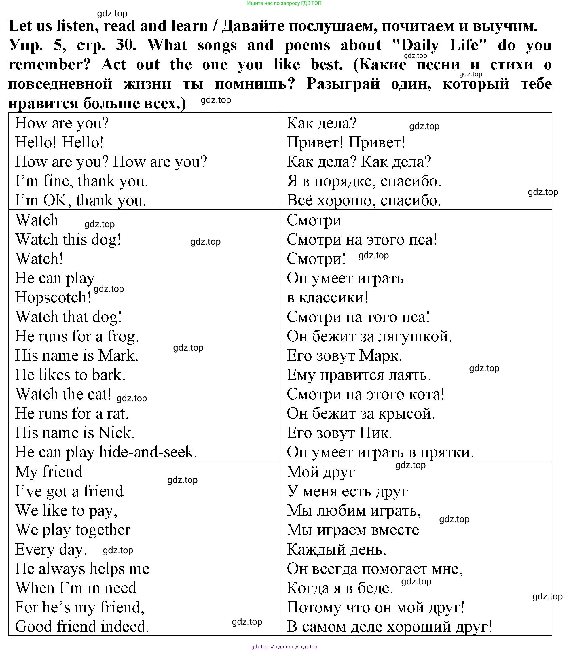 ГДЗ Английский язык (english), 4 класс Учебник (Student's book), авторы: Верещагина Ирина Николаевна (Vereshchagina Irina), Афанасьева Ольга Васильевна (Afanasyeva Olga), издательство Просвещение, Москва, 2023, серого цвета, Часть ( Part) 1, страница 30, номер 5, Решение 2