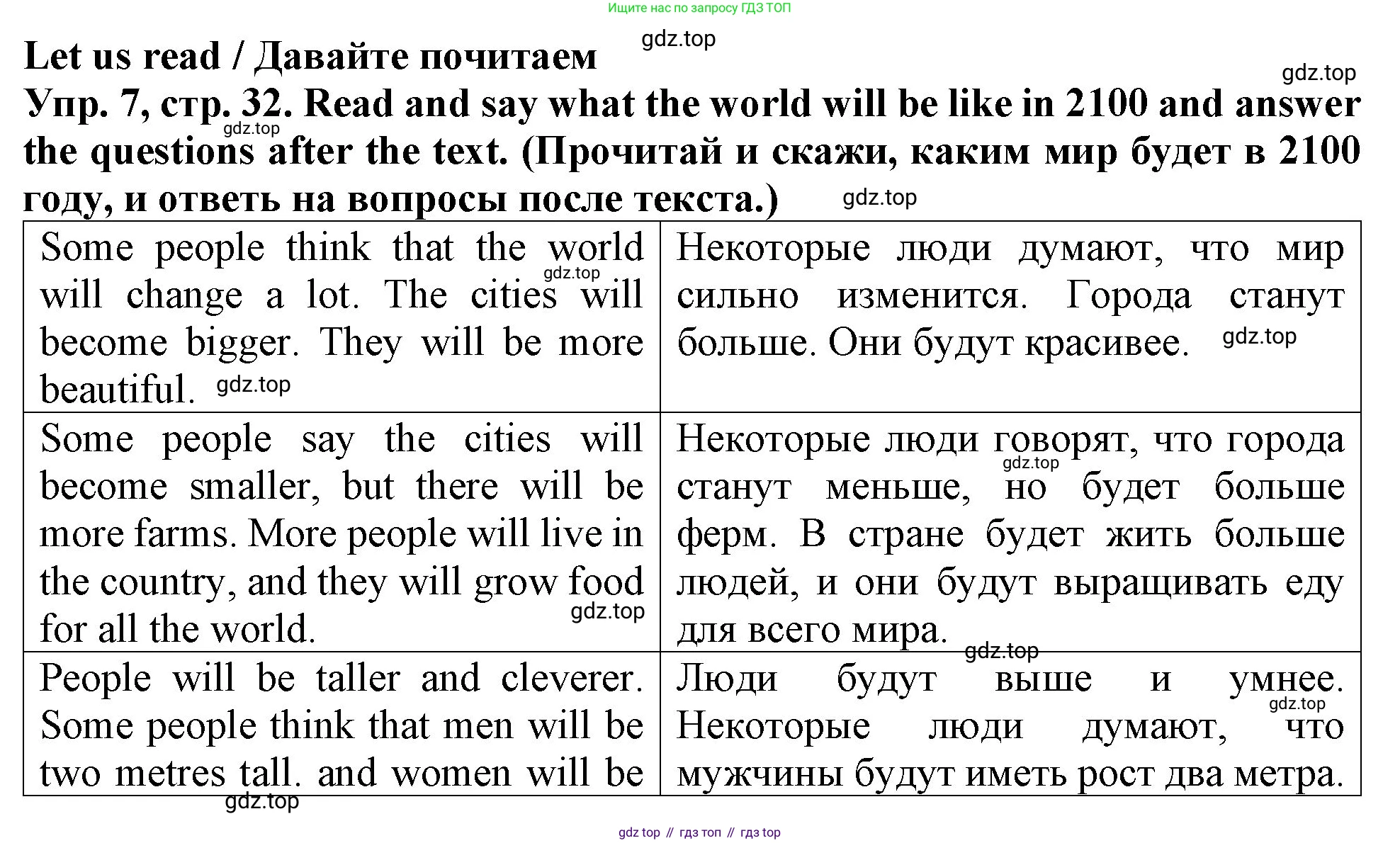 ГДЗ Английский язык (english), 4 класс Учебник (Student's book), авторы: Верещагина Ирина Николаевна (Vereshchagina Irina), Афанасьева Ольга Васильевна (Afanasyeva Olga), издательство Просвещение, Москва, 2023, серого цвета, Часть ( Part) 1, страница 32, номер 7, Решение 2