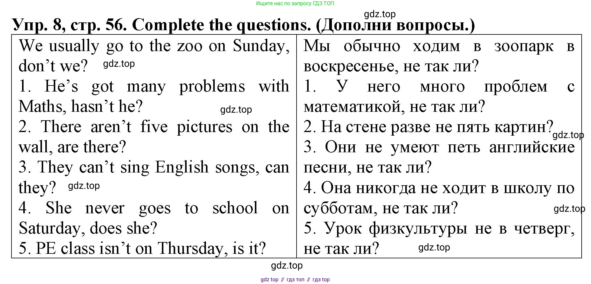 ГДЗ Английский язык (english), 4 класс Учебник (Student's book), авторы: Верещагина Ирина Николаевна (Vereshchagina Irina), Афанасьева Ольга Васильевна (Afanasyeva Olga), издательство Просвещение, Москва, 2023, серого цвета, Часть ( Part) 1, страница 56, номер 8, Решение 2