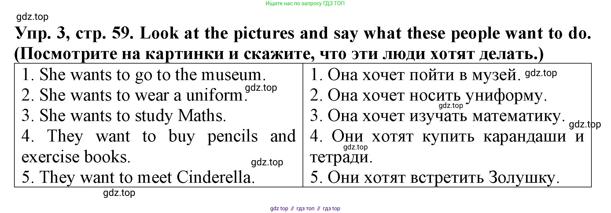 ГДЗ Английский язык (english), 4 класс Учебник (Student's book), авторы: Верещагина Ирина Николаевна (Vereshchagina Irina), Афанасьева Ольга Васильевна (Afanasyeva Olga), издательство Просвещение, Москва, 2023, серого цвета, Часть ( Part) 1, страница 59, номер 3, Решение 2