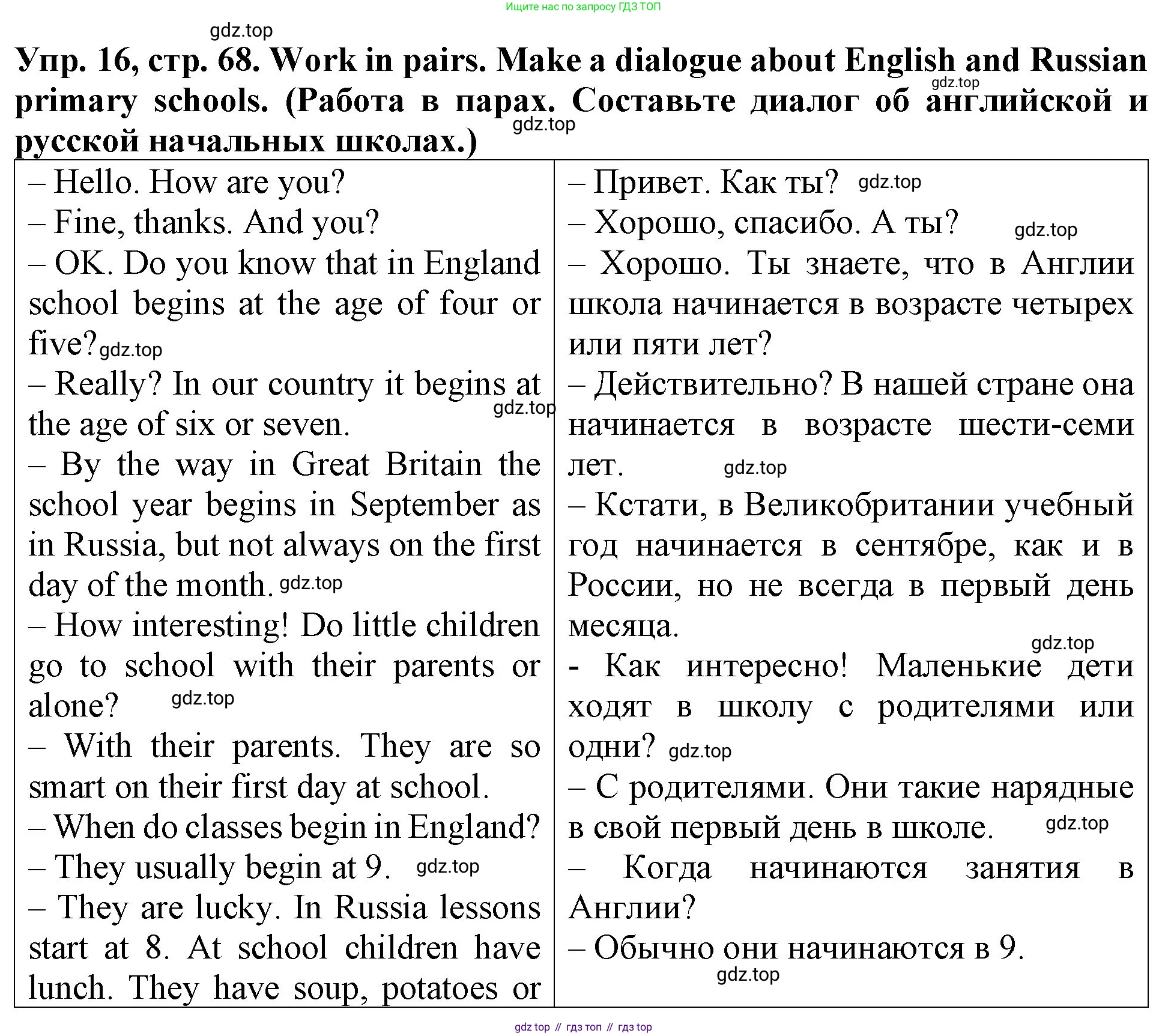 ГДЗ Английский язык (english), 4 класс Учебник (Student's book), авторы: Верещагина Ирина Николаевна (Vereshchagina Irina), Афанасьева Ольга Васильевна (Afanasyeva Olga), издательство Просвещение, Москва, 2023, серого цвета, Часть ( Part) 1, страница 68, номер 16, Решение 2