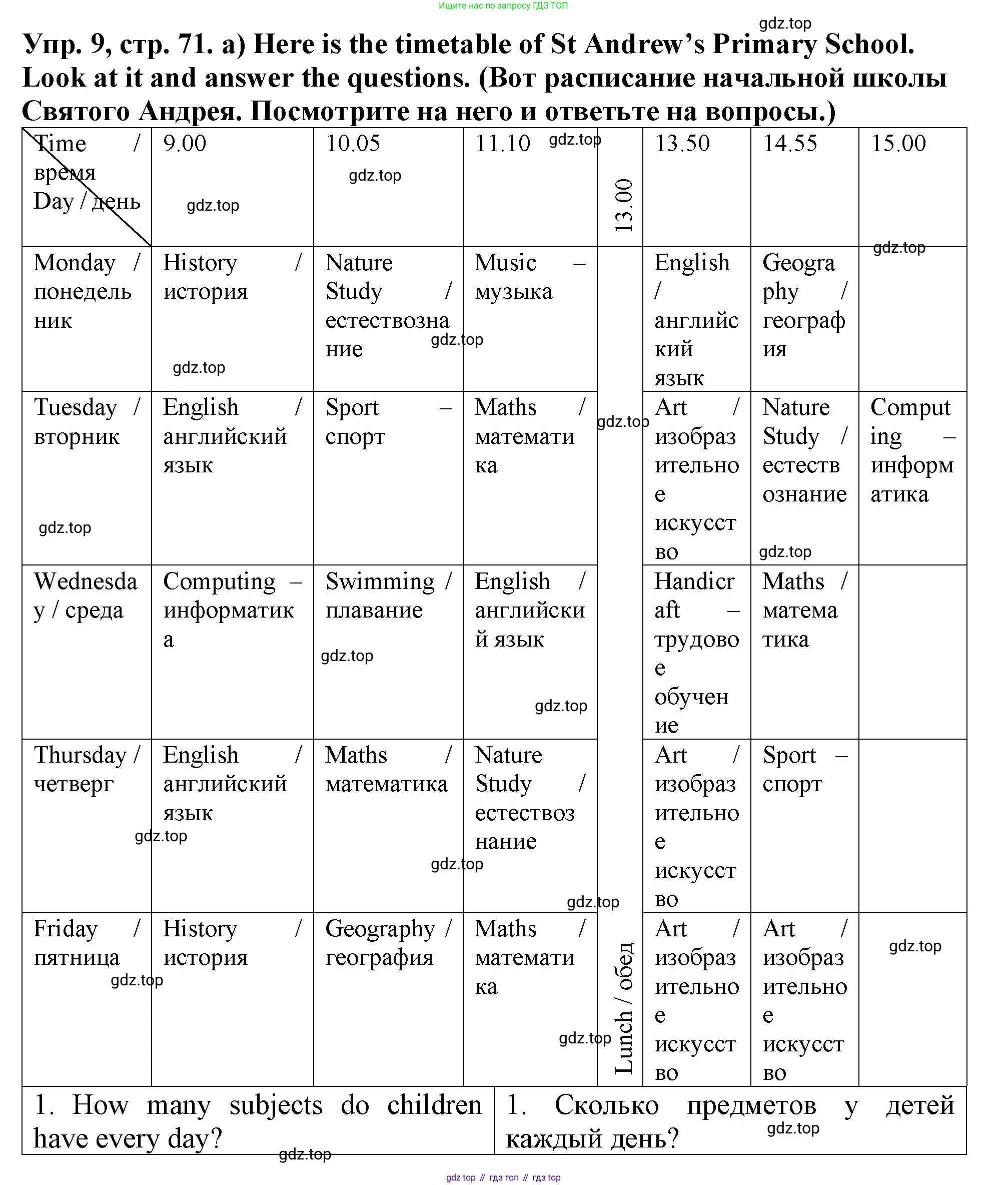 ГДЗ Английский язык (english), 4 класс Учебник (Student's book), авторы: Верещагина Ирина Николаевна (Vereshchagina Irina), Афанасьева Ольга Васильевна (Afanasyeva Olga), издательство Просвещение, Москва, 2023, серого цвета, Часть ( Part) 1, страница 71, номер 9, Решение 2