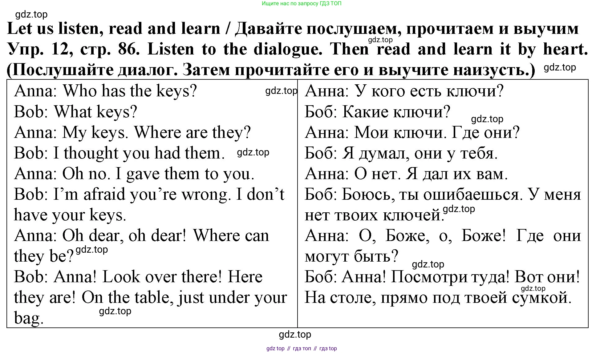 ГДЗ Английский язык (english), 4 класс Учебник (Student's book), авторы: Верещагина Ирина Николаевна (Vereshchagina Irina), Афанасьева Ольга Васильевна (Afanasyeva Olga), издательство Просвещение, Москва, 2023, серого цвета, Часть ( Part) 1, страница 86, номер 12, Решение 2