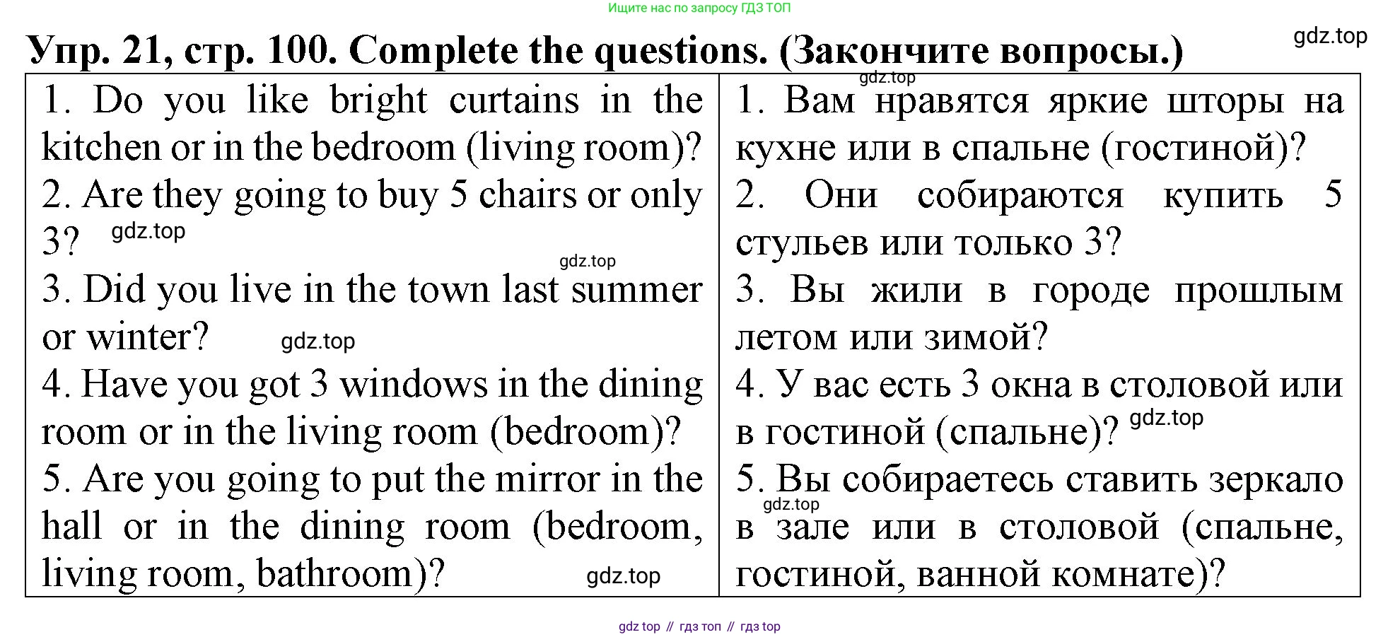 ГДЗ Английский язык (english), 4 класс Учебник (Student's book), авторы: Верещагина Ирина Николаевна (Vereshchagina Irina), Афанасьева Ольга Васильевна (Afanasyeva Olga), издательство Просвещение, Москва, 2023, серого цвета, Часть ( Part) 1, страница 100, номер 21, Решение 2