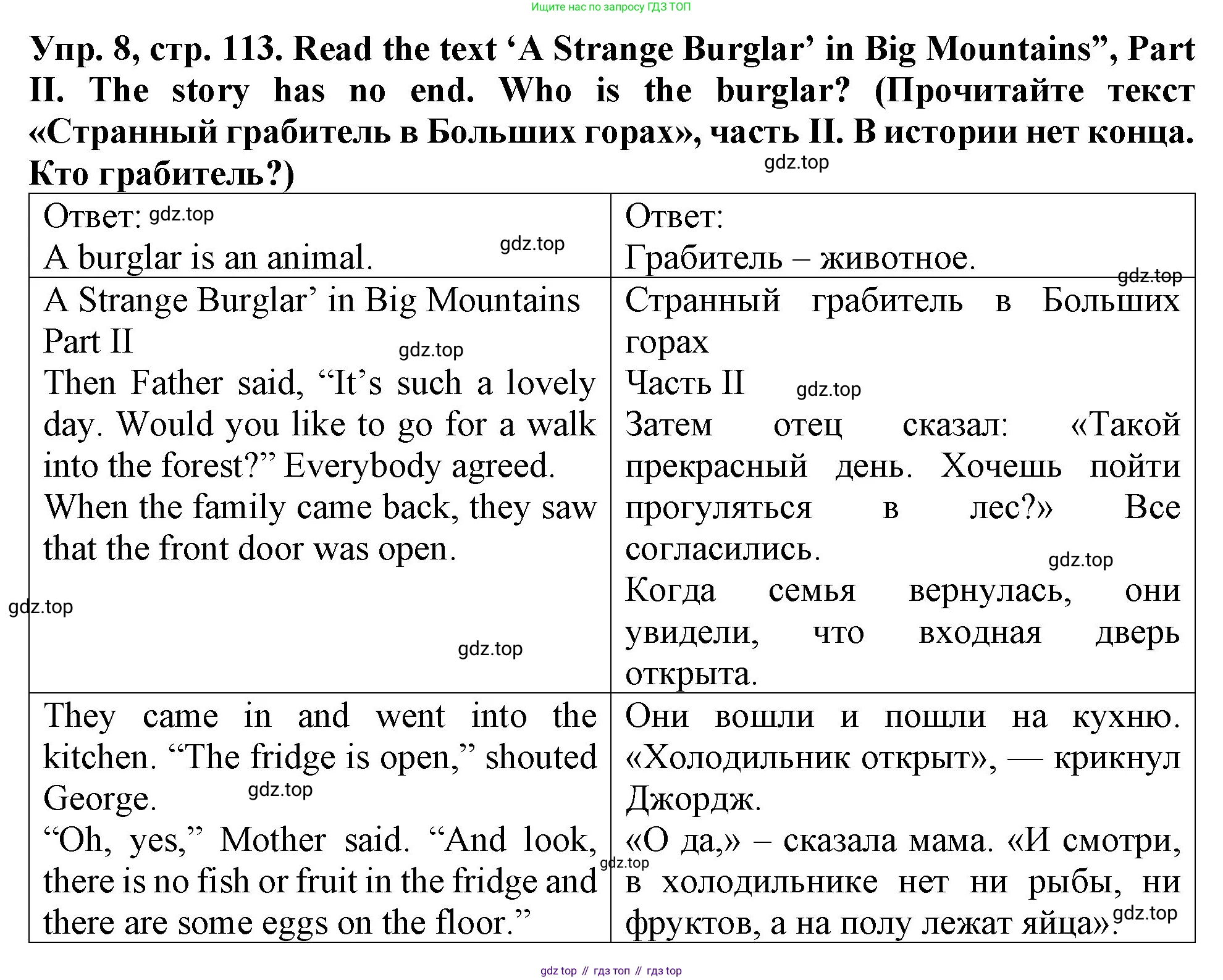 ГДЗ Английский язык (english), 4 класс Учебник (Student's book), авторы: Верещагина Ирина Николаевна (Vereshchagina Irina), Афанасьева Ольга Васильевна (Afanasyeva Olga), издательство Просвещение, Москва, 2023, серого цвета, Часть ( Part) 1, страница 113, номер 8, Решение 2