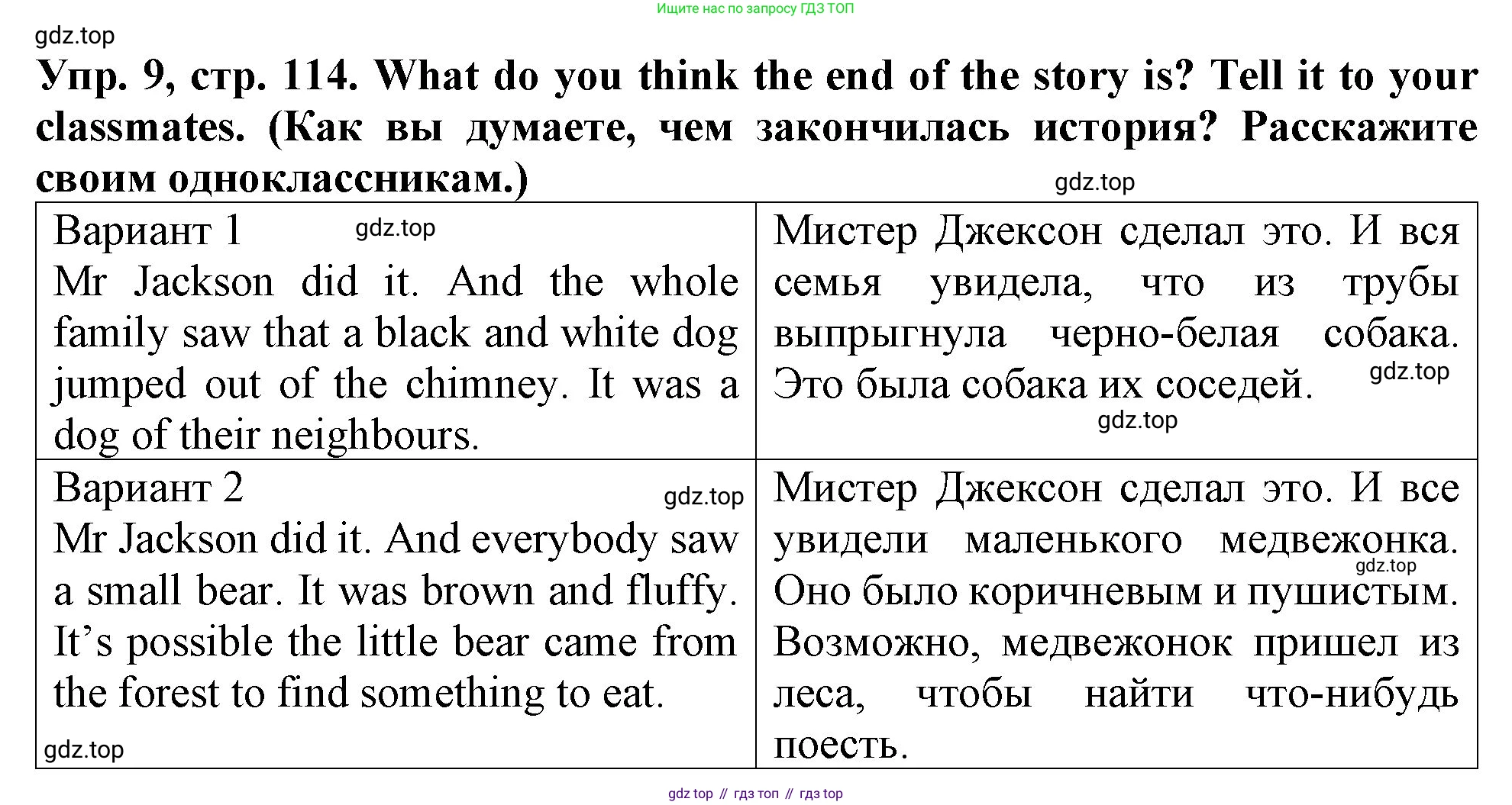 ГДЗ Английский язык (english), 4 класс Учебник (Student's book), авторы: Верещагина Ирина Николаевна (Vereshchagina Irina), Афанасьева Ольга Васильевна (Afanasyeva Olga), издательство Просвещение, Москва, 2023, серого цвета, Часть ( Part) 1, страница 114, номер 9, Решение 2