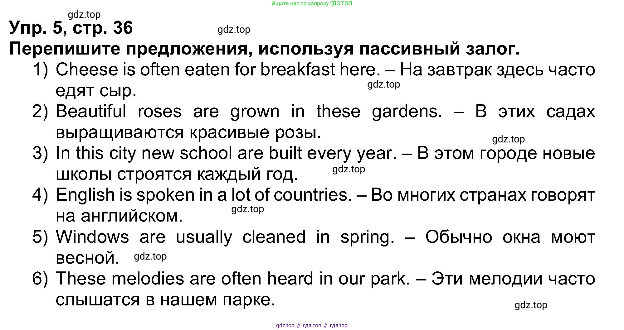 Английский язык (english), 5 класс рабочая тетрадь (activity book), авторы: Афанасьева Ольга Васильевна (Afanasyeva Olga), Михеева Ирина Владимировна (Mikheeva Irina), Баранова Ксения Михайловна (Baranova Ksenia), издательство Просвещение, Москва, 2023, зелёного цвета, Part 1, страница 36, номер 5, Решение
