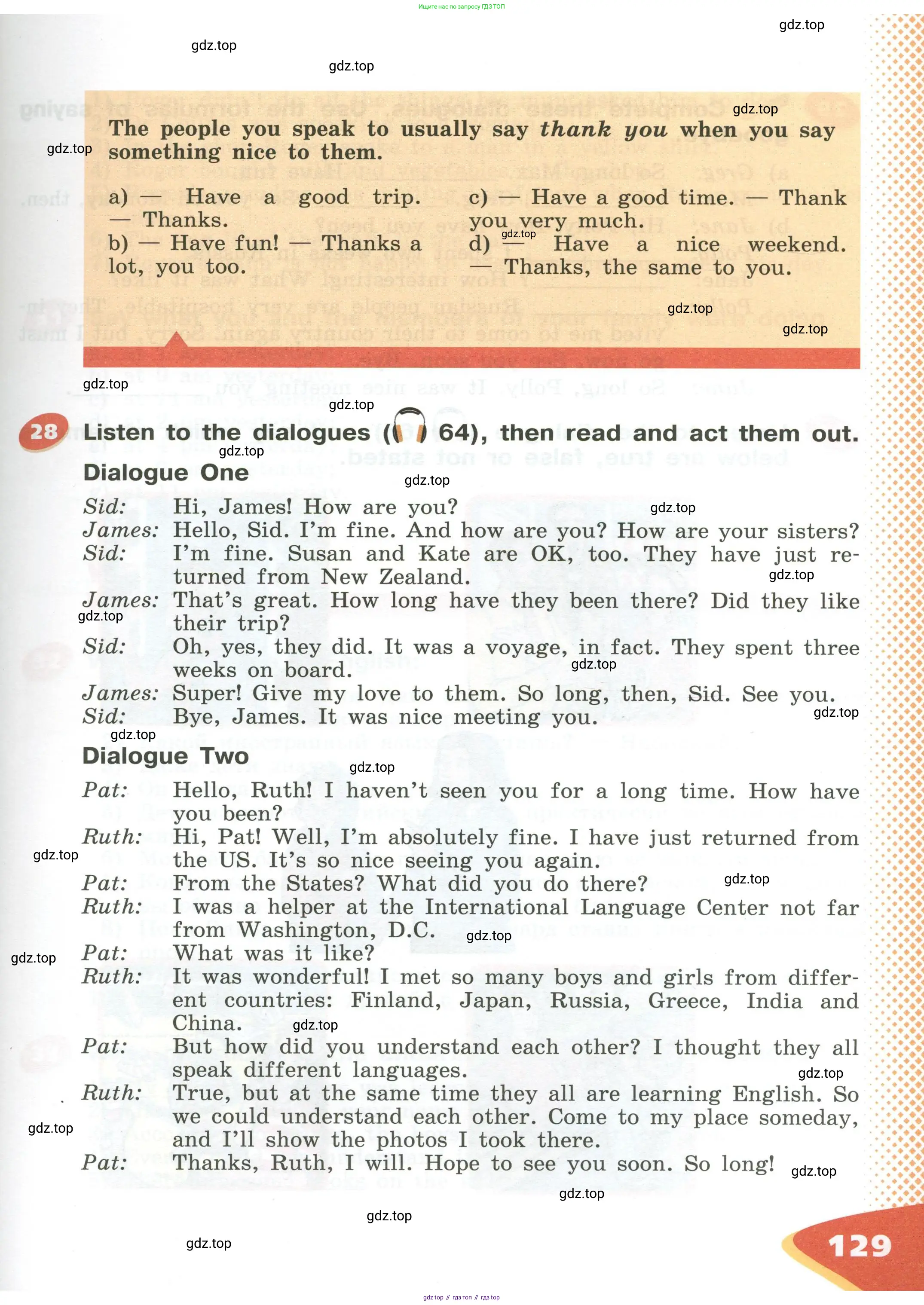 Английский язык (english), 5 класс Учебник (Student's book), авторы: Афанасьева Ольга Васильевна (Afanasyeva Olga), Михеева Ирина Владимировна (Mikheeva Irina), Баранова Ксения Михайловна (Baranova Ksenia), издательство Просвещение, Москва, 2023, зелёного цвета, Часть ( Part) 1, страница 129