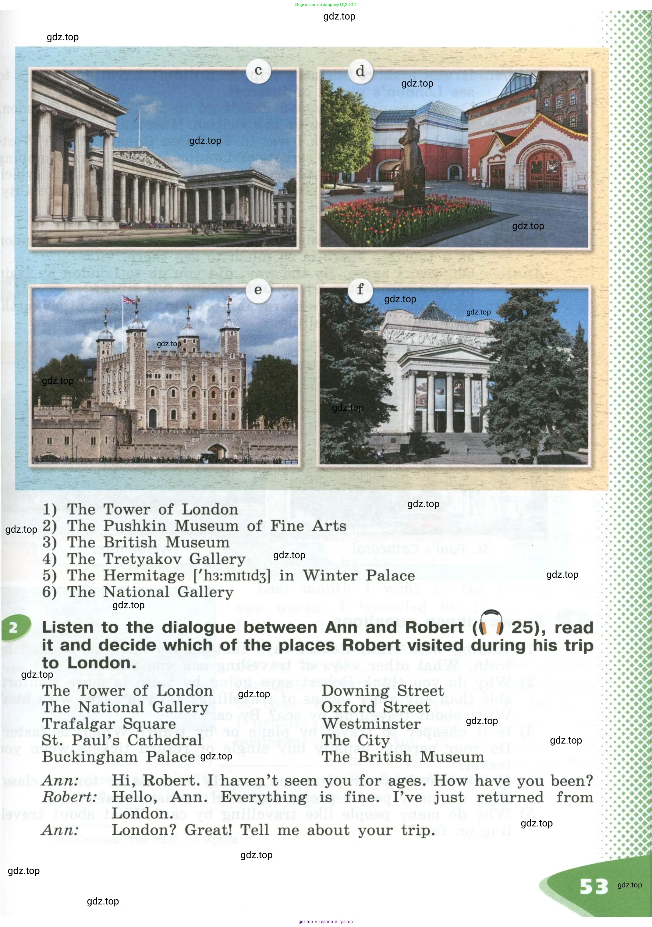 Английский язык (english), 5 класс Учебник (Student's book), авторы: Афанасьева Ольга Васильевна (Afanasyeva Olga), Михеева Ирина Владимировна (Mikheeva Irina), Баранова Ксения Михайловна (Baranova Ksenia), издательство Просвещение, Москва, 2023, зелёного цвета, Часть ( Part) 1, страница 53