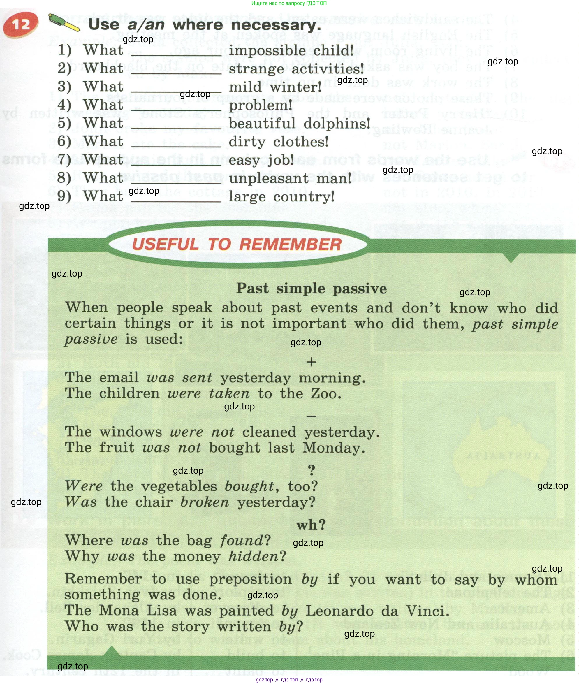 Английский язык (english), 5 класс Учебник (Student's book), авторы: Афанасьева Ольга Васильевна (Afanasyeva Olga), Михеева Ирина Владимировна (Mikheeva Irina), Баранова Ксения Михайловна (Baranova Ksenia), издательство Просвещение, Москва, 2023, зелёного цвета, Часть ( Part) 1, страница 181, номер 12, Условие