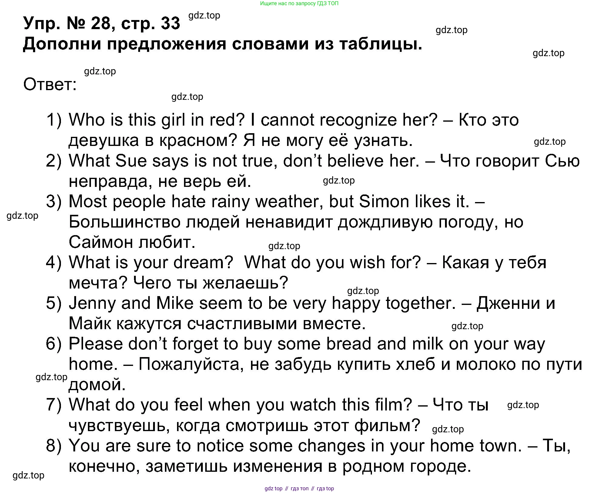 Английский язык (english), 5 класс Учебник (Student's book), авторы: Афанасьева Ольга Васильевна (Afanasyeva Olga), Михеева Ирина Владимировна (Mikheeva Irina), Баранова Ксения Михайловна (Baranova Ksenia), издательство Просвещение, Москва, 2023, зелёного цвета, Часть ( Part) 1, страница 33, номер 28, Решение