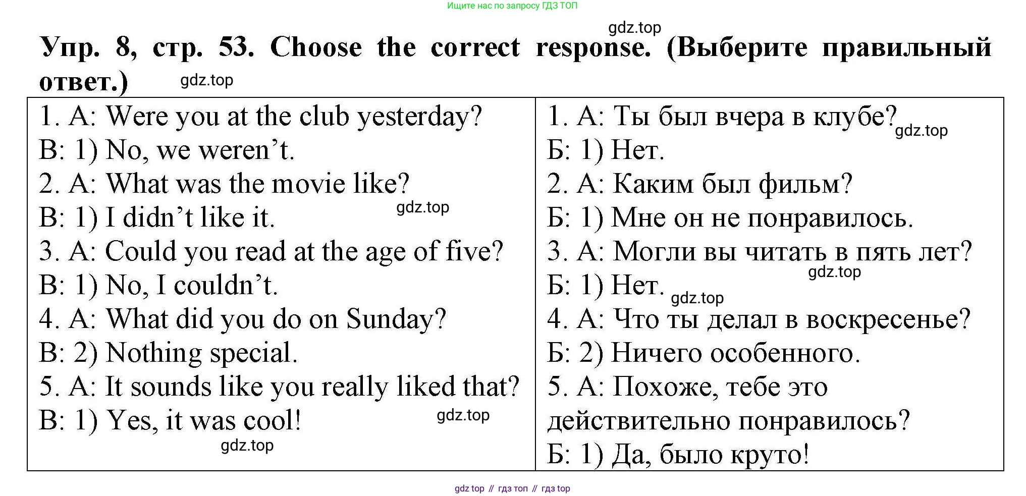 Английский язык (english), 5 класс Тренировочные упражнения в формате ОГЭ (ГИА), авторы: Комиссаров Константин Вячеславович, Кирдяева Ольга Ивановна, издательство Просвещение, Москва, 2023, белого цвета, страница 53, номер 8, Решение