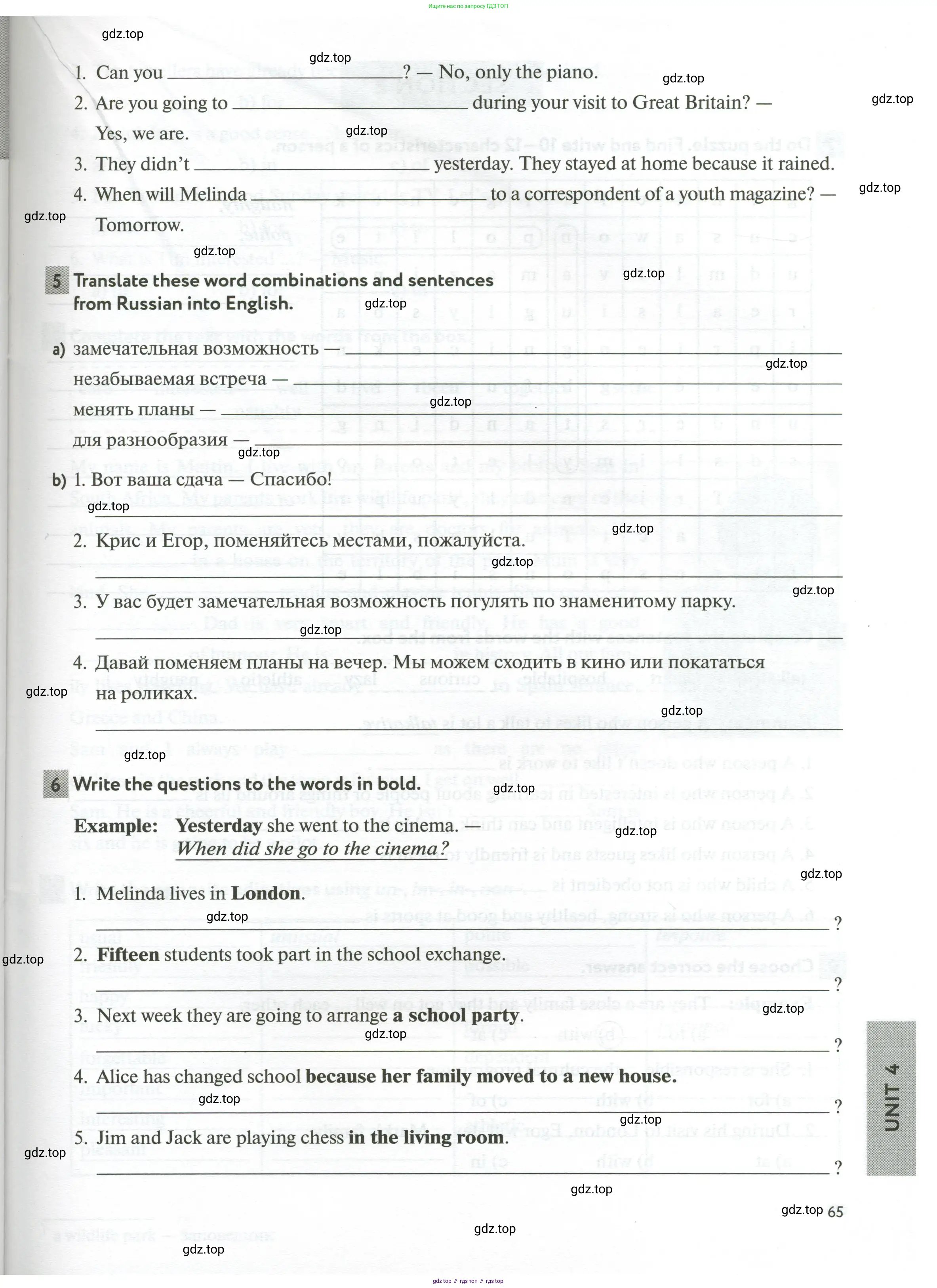 Английский язык (english), 5 класс рабочая тетрадь с контрольными работами (workbook + tests), авторы: Биболетова Мерем Забатовна, Денисенко Ольга Анатольевна, Трубанева Наталия Николаевна, издательство Просвещение, Москва, 2023, страница 65