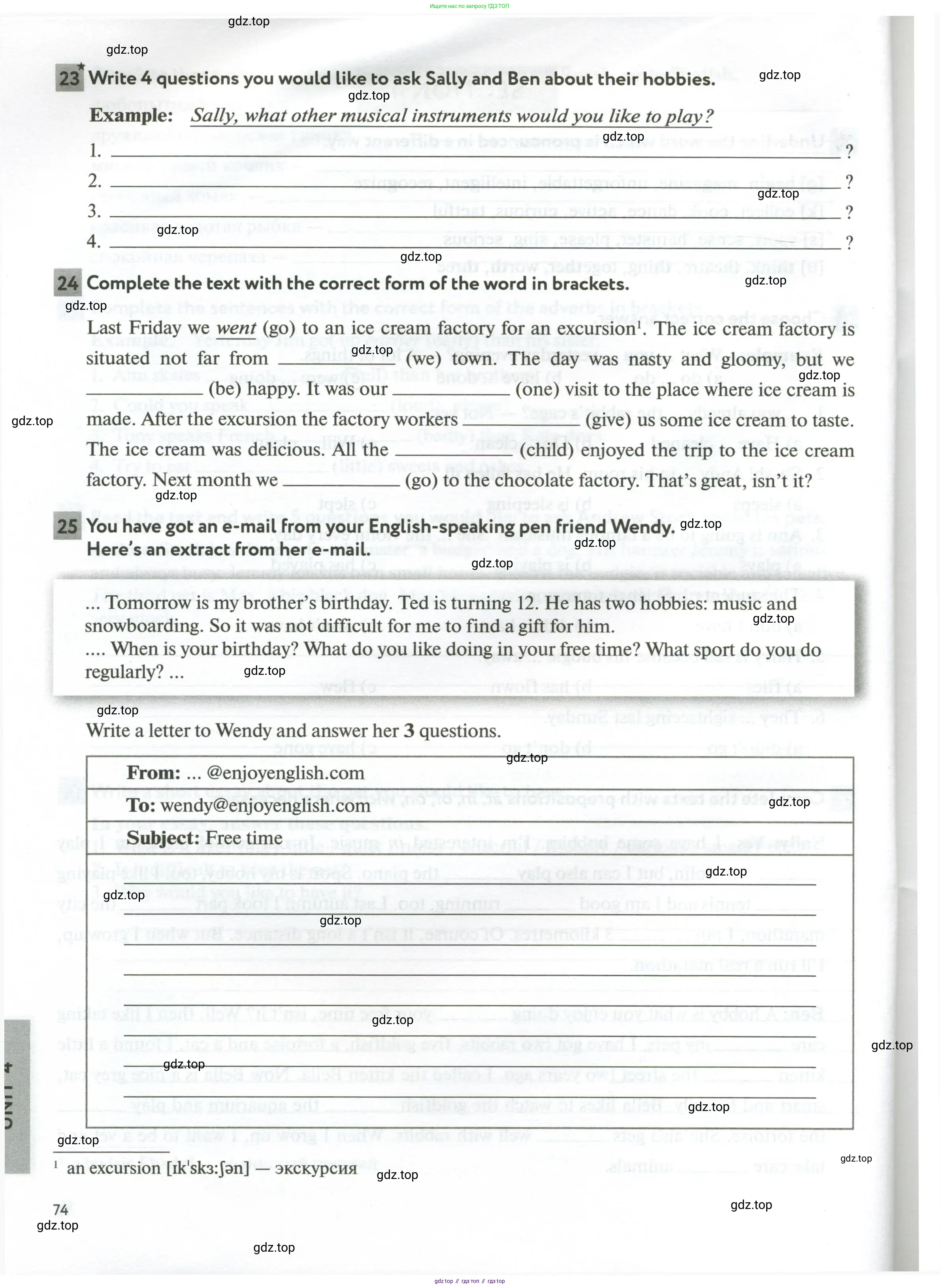Английский язык (english), 5 класс рабочая тетрадь с контрольными работами (workbook + tests), авторы: Биболетова Мерем Забатовна, Денисенко Ольга Анатольевна, Трубанева Наталия Николаевна, издательство Просвещение, Москва, 2023, страница 74