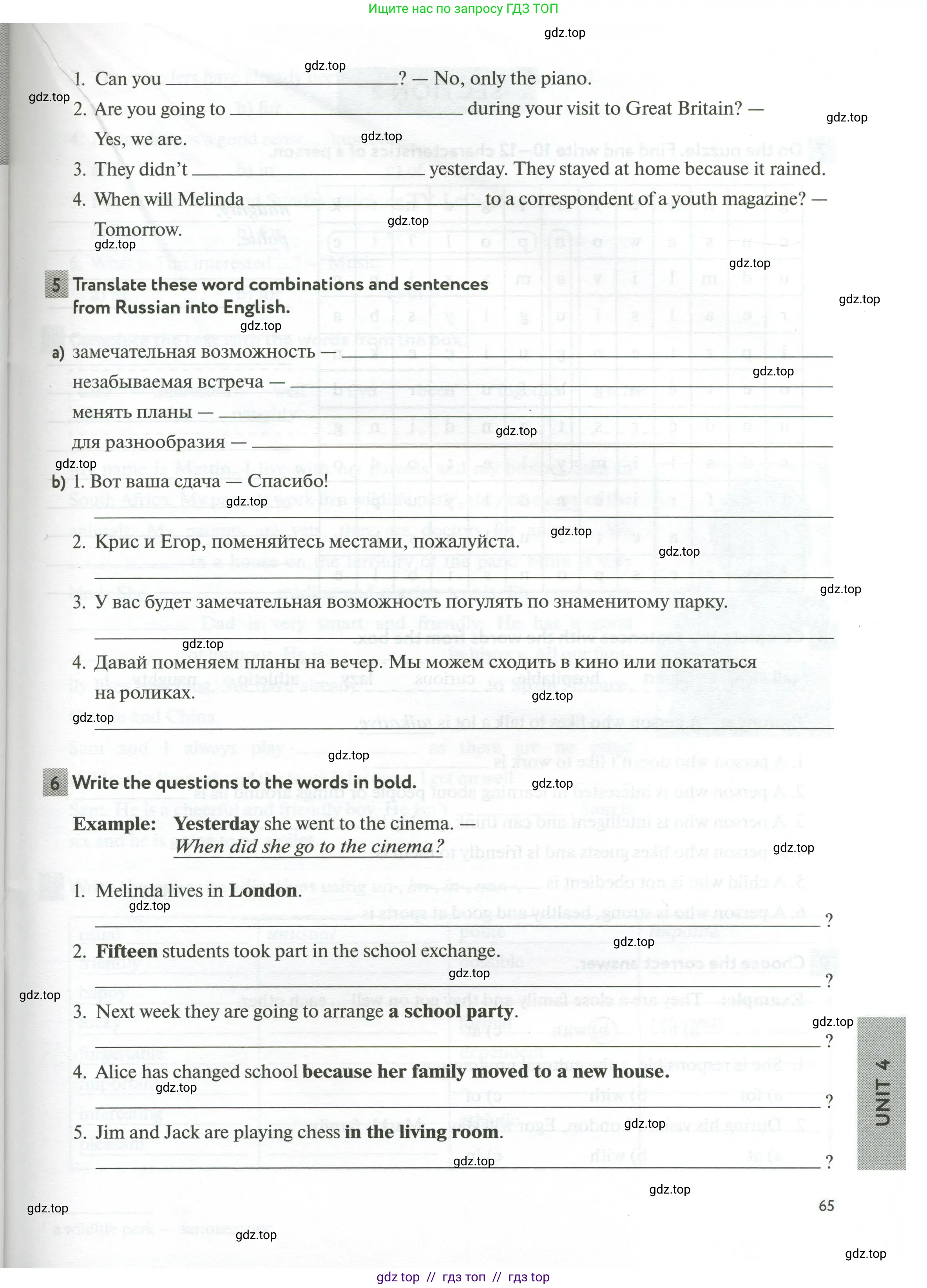 Английский язык (english), 5 класс рабочая тетрадь с контрольными работами (workbook + tests), авторы: Биболетова Мерем Забатовна, Денисенко Ольга Анатольевна, Трубанева Наталия Николаевна, издательство Просвещение, Москва, 2023, страница 65