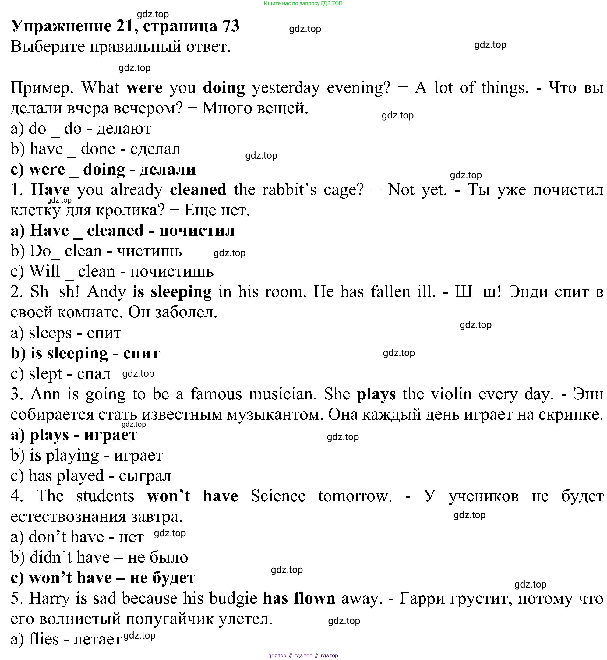 Английский язык (english), 5 класс рабочая тетрадь с контрольными работами (workbook + tests), авторы: Биболетова Мерем Забатовна, Денисенко Ольга Анатольевна, Трубанева Наталия Николаевна, издательство Просвещение, Москва, 2023, страница 73, номер 21, Решение