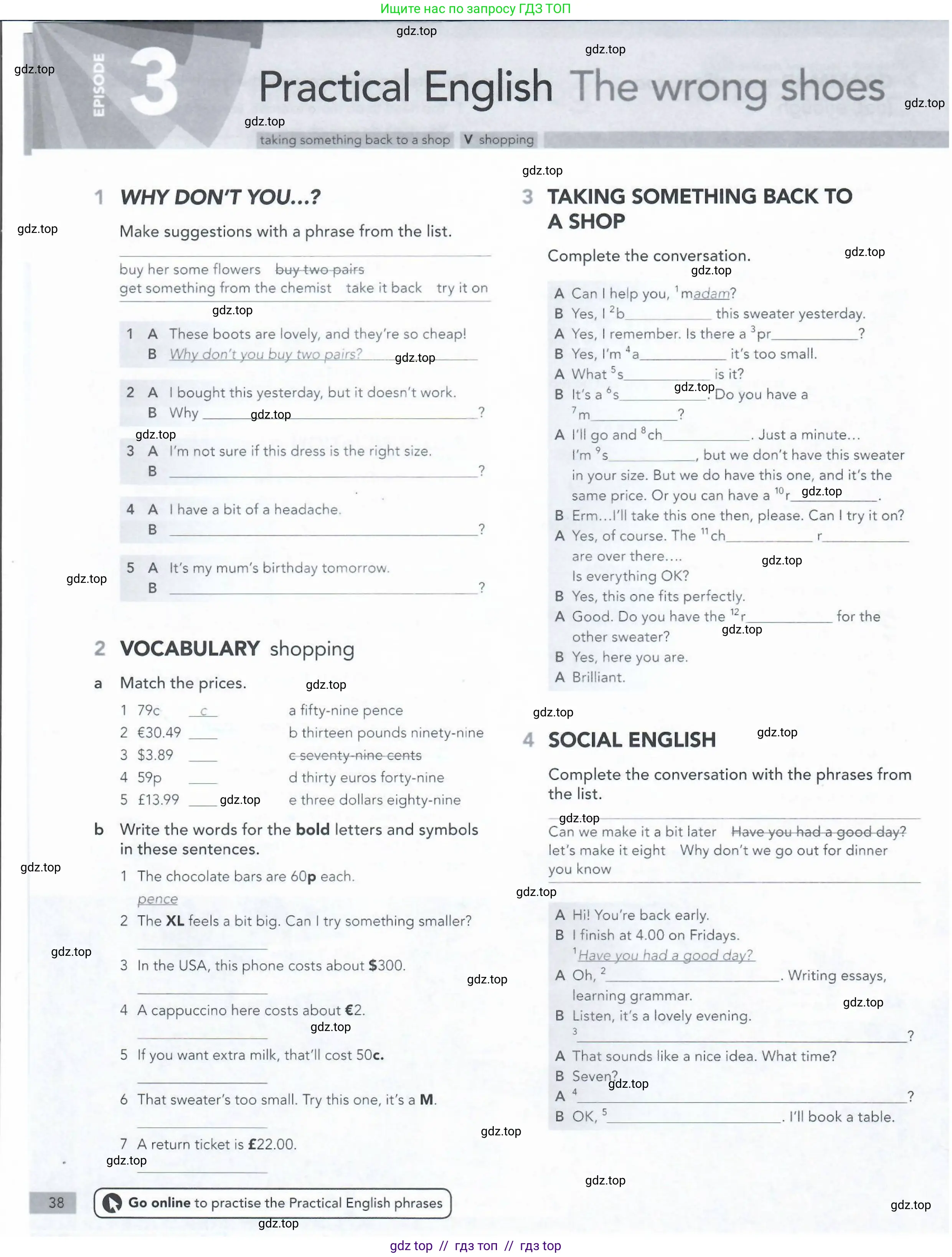 Английский язык (english), 5-11 класс Рабочая тетрадь (workbook), авторы: Latham-Koenig Christina, Oxenden Clive, Lambert Jerry, Seligson Paul, Duckworth Michael, издательство Oxford University Press, Москва, 2019, страница 38