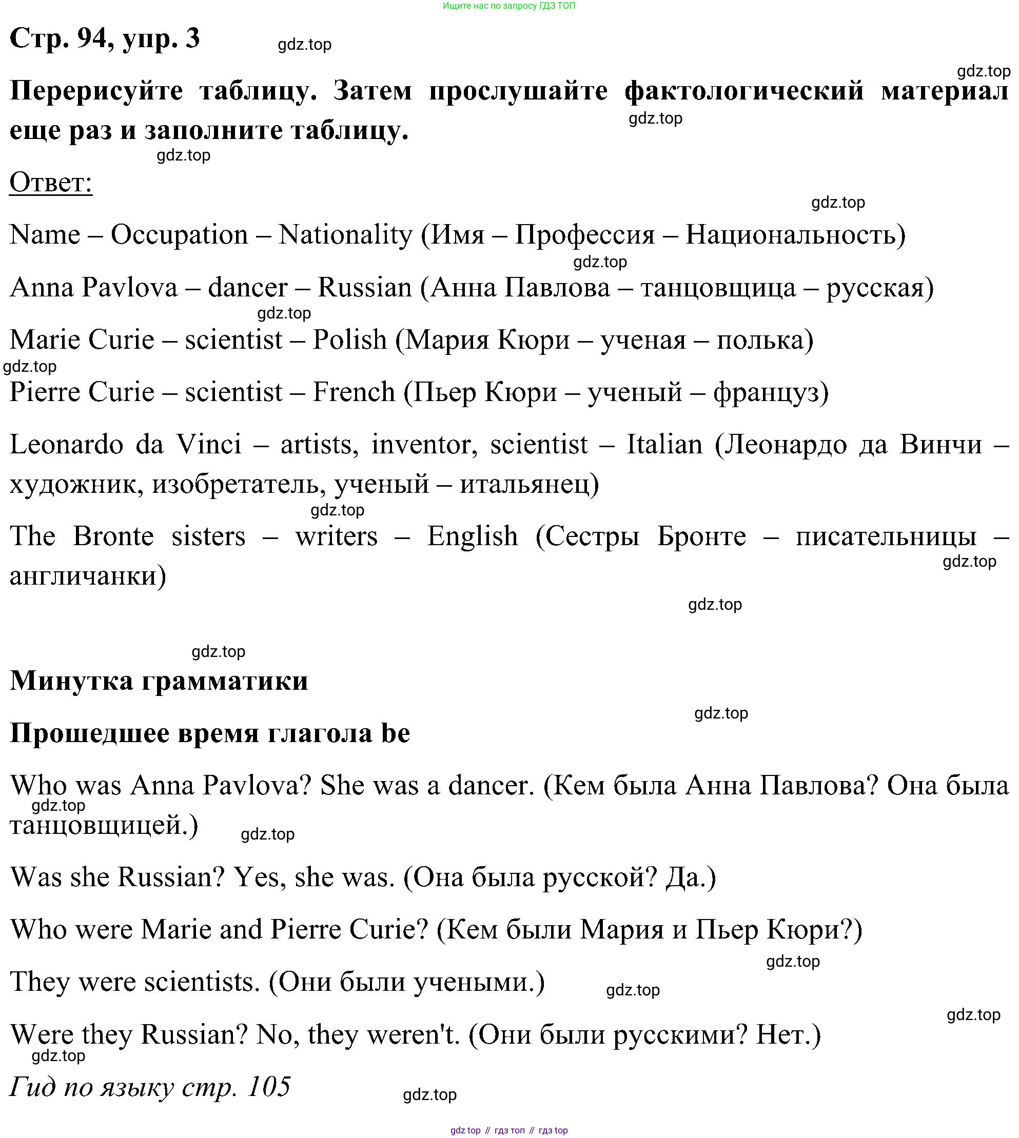 ГДЗ Английский язык (english), 5 класс Учебник (Student's book), авторы: Комарова Юлия Александровна, Ларионова Ирина Владимировна, издательство Русское слово, Москва, 2021, розового цвета, страница 94, номер 3, Решение