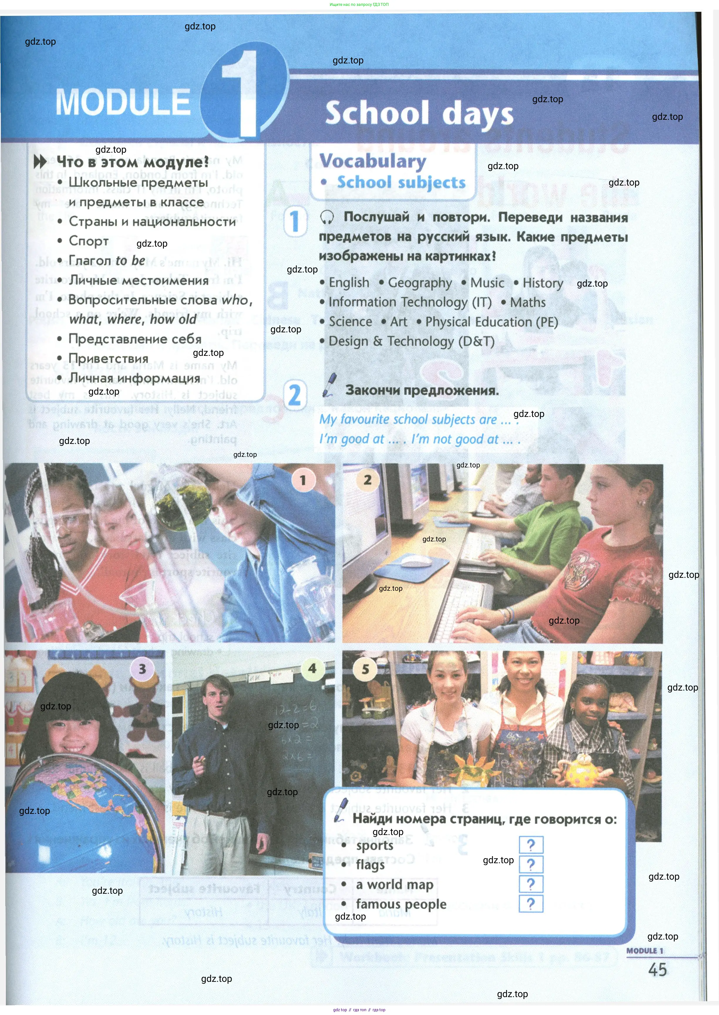 Английский язык (english), 5 класс Учебник (Student's book), авторы: Маневич Екатерина Гарьевна (Manevich Yekaterina), Полякова Анна Александровна (Polyakova Anna), Дули Дженни (Dooley Jenny), Эванс Вирджиния (Evans Virginia), издательство Просвещение, Москва, 2023, голубого цвета, страница 45
