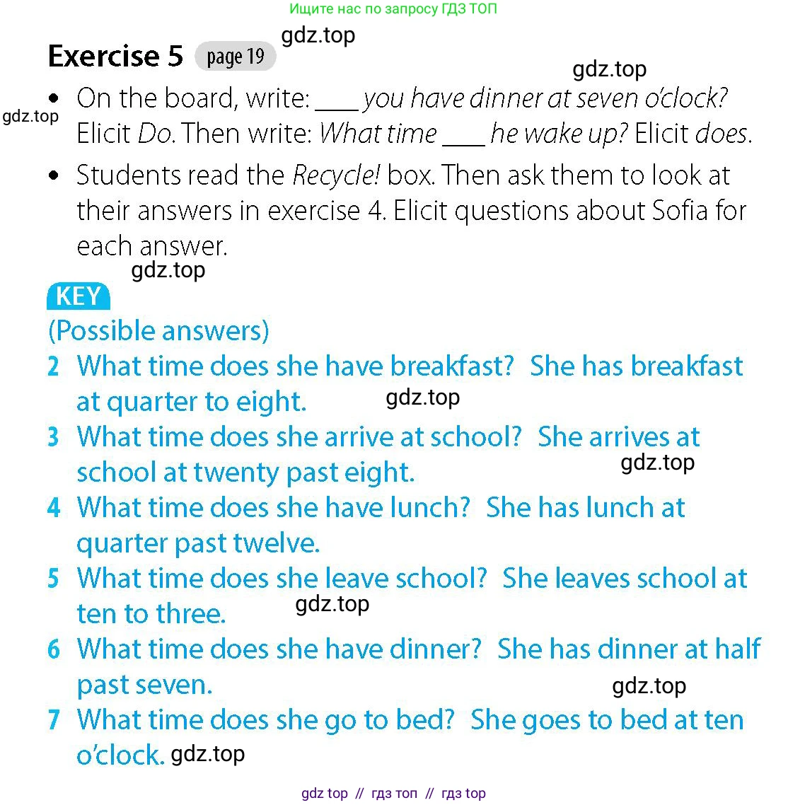 Английский язык (english), 5-7 класс Учебник (Student's book), авторы: Фалла Тим (Falla Tim), Дэвис Пауль (A Davies Paul), издательство Oxford University Press, Any, 2018, белого цвета, страница 19, номер 5, Решение (Teachers Guide)
