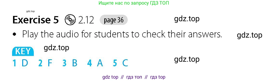 Английский язык (english), 5-7 класс Учебник (Student's book), авторы: Фалла Тим (Falla Tim), Дэвис Пауль (A Davies Paul), издательство Oxford University Press, Any, 2018, белого цвета, страница 36, номер 5, Решение (Teachers Guide)