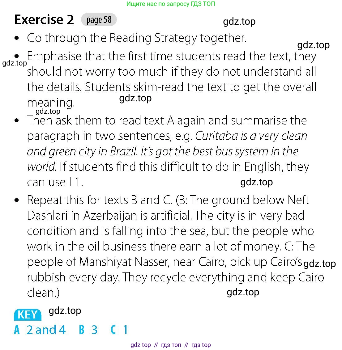 Английский язык (english), 5-7 класс Учебник (Student's book), авторы: Фалла Тим (Falla Tim), Дэвис Пауль (A Davies Paul), издательство Oxford University Press, Any, 2018, белого цвета, страница 58, номер 2, Решение (Teachers Guide)