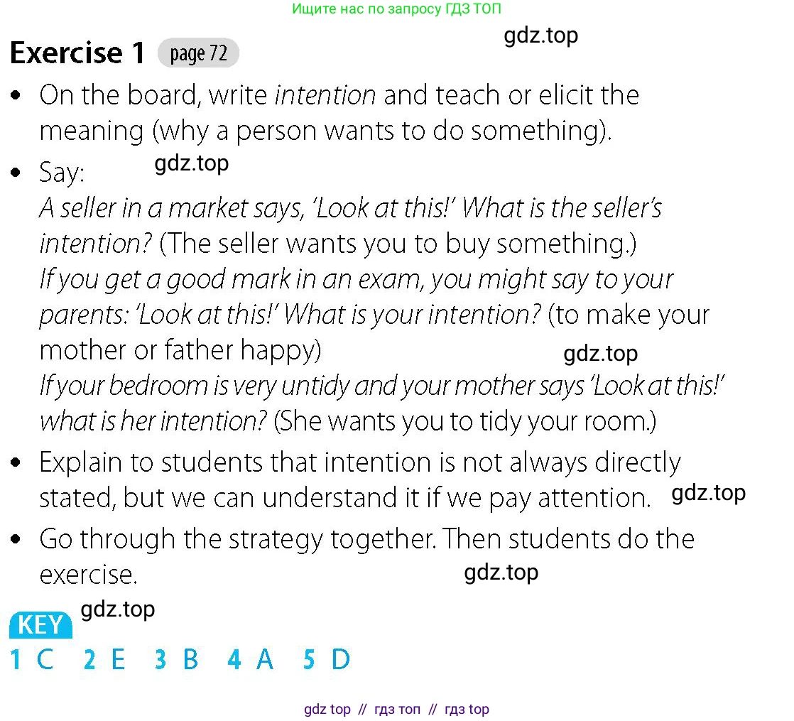 Английский язык (english), 5-7 класс Учебник (Student's book), авторы: Фалла Тим (Falla Tim), Дэвис Пауль (A Davies Paul), издательство Oxford University Press, Any, 2018, белого цвета, страница 72, номер 1, Решение (Teachers Guide)