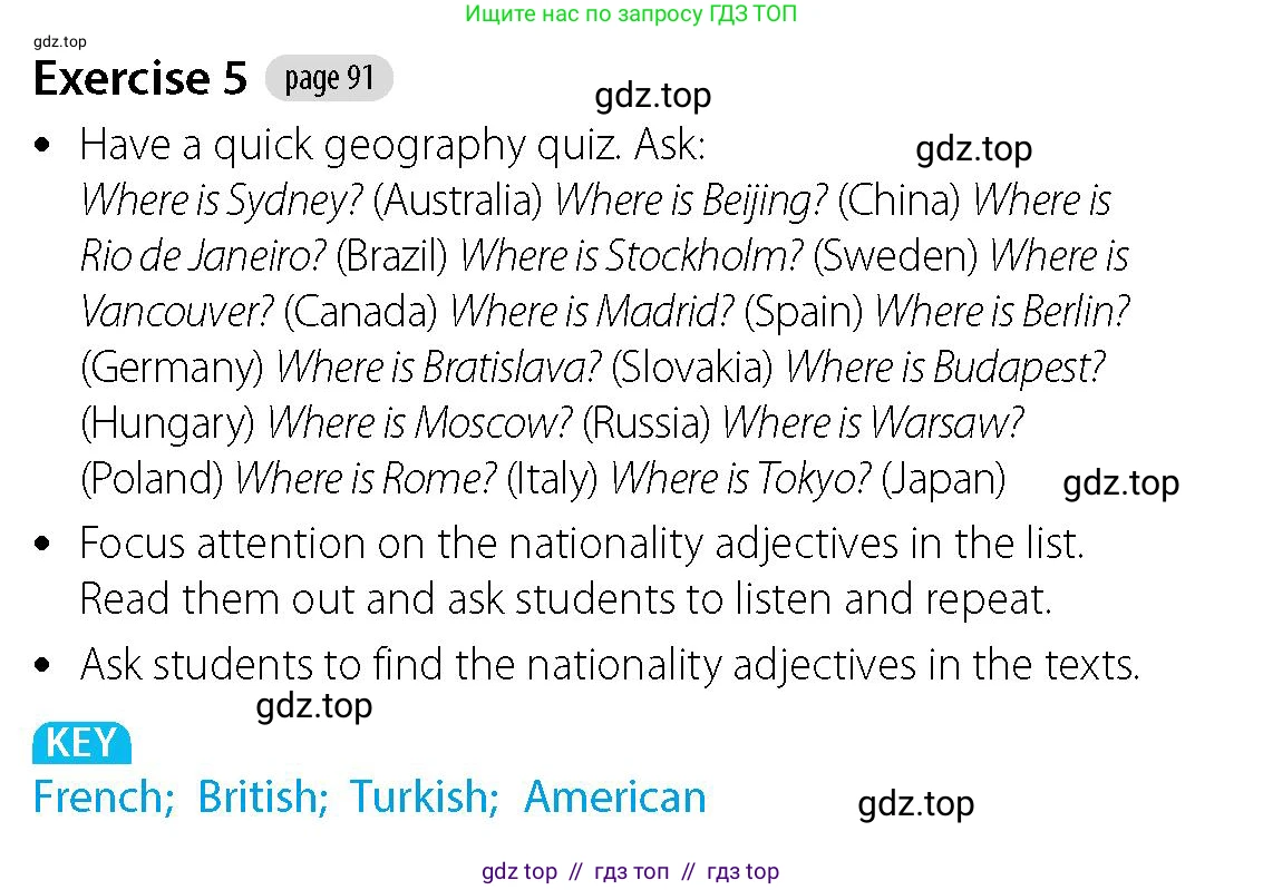 Английский язык (english), 5-7 класс Учебник (Student's book), авторы: Фалла Тим (Falla Tim), Дэвис Пауль (A Davies Paul), издательство Oxford University Press, Any, 2018, белого цвета, страница 91, номер 5, Решение (Teachers Guide)