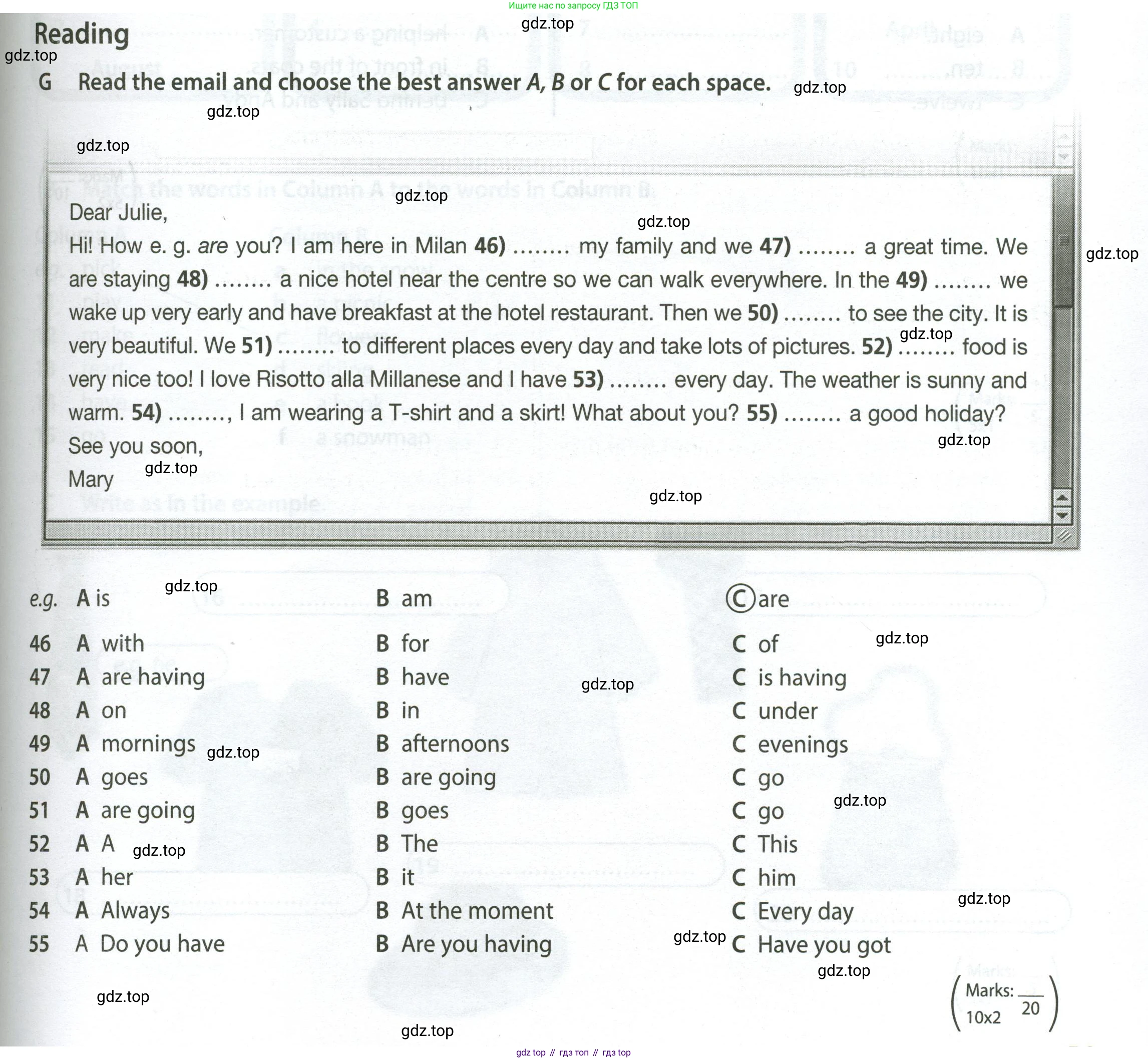 Английский язык (english), 5 класс контрольные задания (test booklet), авторы: Ваулина Юлия Евгеньевна (Vaulina Julia), Дули Дженни (Dooley Jenny), Подоляко Ольга Евгеньевна (Podolyako Olga), Эванс Вирджиния (Evans Virginia), издательство Просвещение, Москва, 2023, белого цвета, страница 59, номер G, Условие 2023-2027