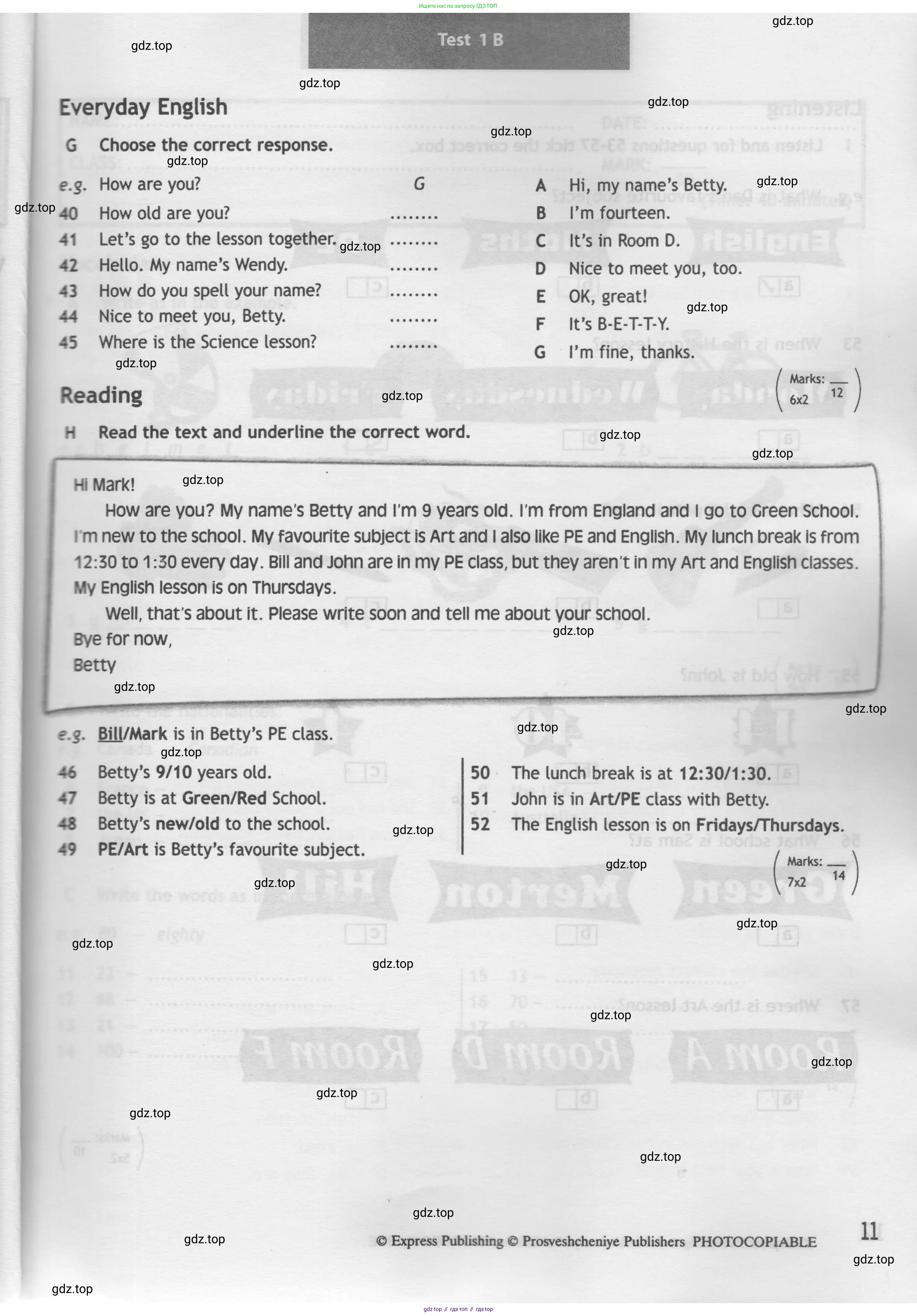 Английский язык (english), 5 класс контрольные задания (test booklet), авторы: Ваулина Юлия Евгеньевна (Vaulina Julia), Дули Дженни (Dooley Jenny), Подоляко Ольга Евгеньевна (Podolyako Olga), Эванс Вирджиния (Evans Virginia), издательство Просвещение, Москва, 2023, белого цвета, страница 11