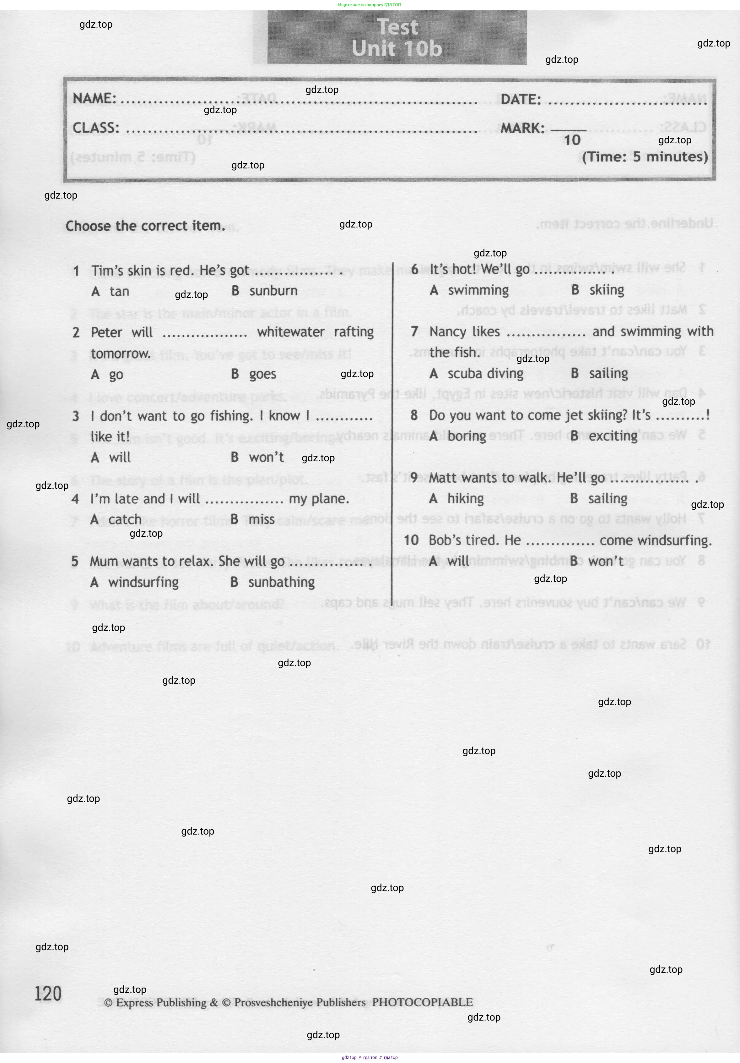Английский язык (english), 5 класс контрольные задания (test booklet), авторы: Ваулина Юлия Евгеньевна (Vaulina Julia), Дули Дженни (Dooley Jenny), Подоляко Ольга Евгеньевна (Podolyako Olga), Эванс Вирджиния (Evans Virginia), издательство Просвещение, Москва, 2023, белого цвета, страница 120