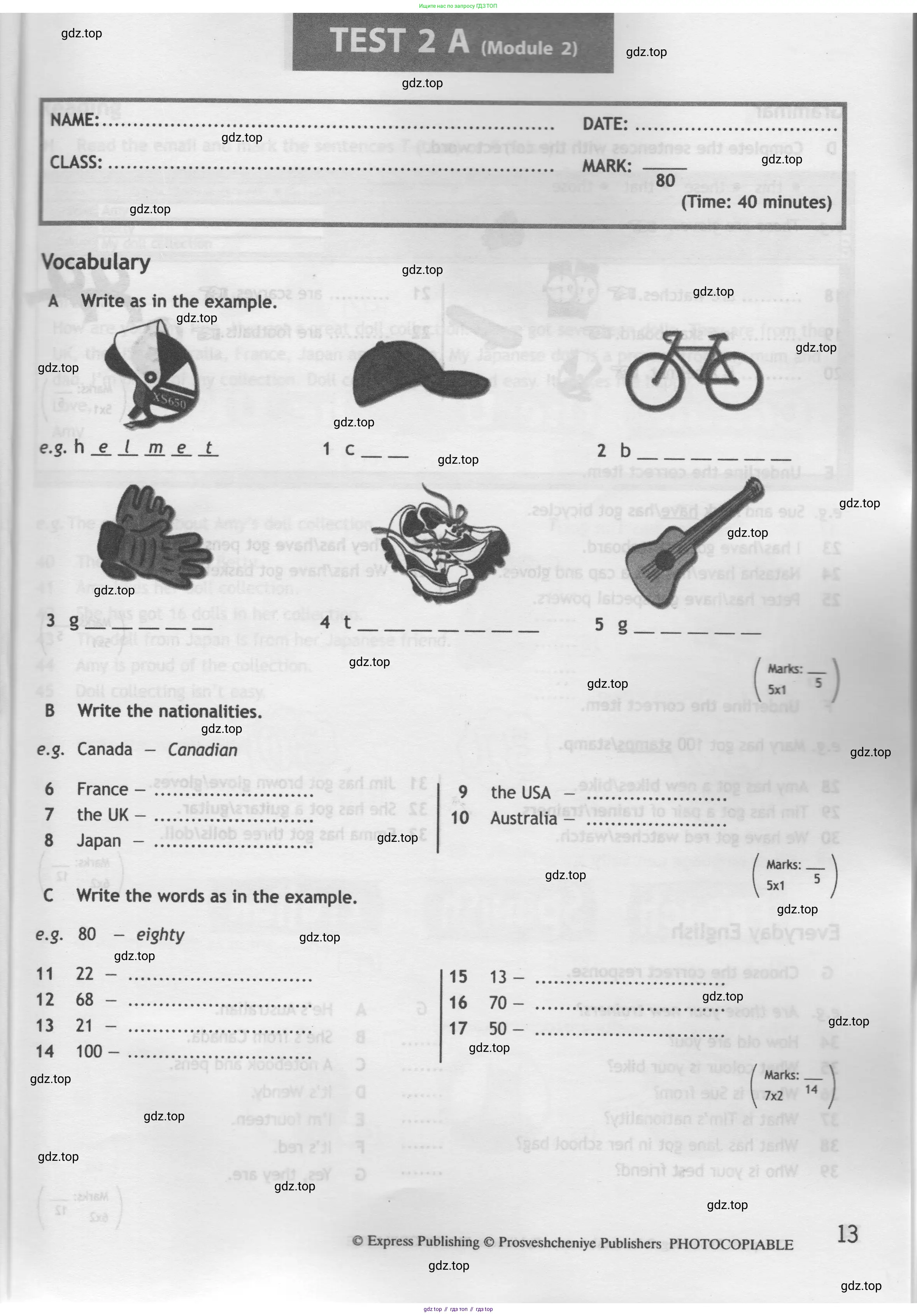 Английский язык (english), 5 класс контрольные задания (test booklet), авторы: Ваулина Юлия Евгеньевна (Vaulina Julia), Дули Дженни (Dooley Jenny), Подоляко Ольга Евгеньевна (Podolyako Olga), Эванс Вирджиния (Evans Virginia), издательство Просвещение, Москва, 2023, белого цвета, страница 13