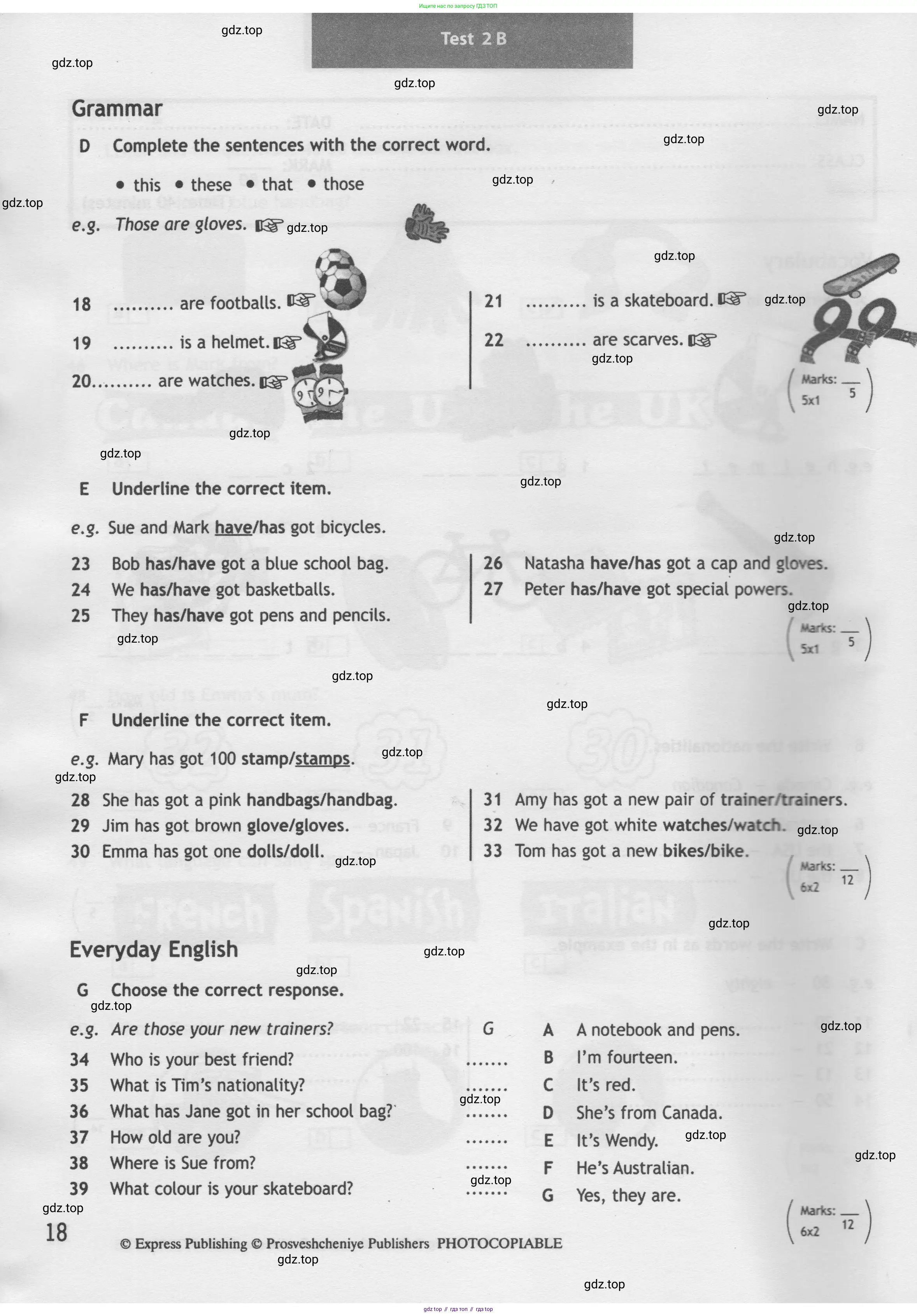 Английский язык (english), 5 класс контрольные задания (test booklet), авторы: Ваулина Юлия Евгеньевна (Vaulina Julia), Дули Дженни (Dooley Jenny), Подоляко Ольга Евгеньевна (Podolyako Olga), Эванс Вирджиния (Evans Virginia), издательство Просвещение, Москва, 2023, белого цвета, страница 18
