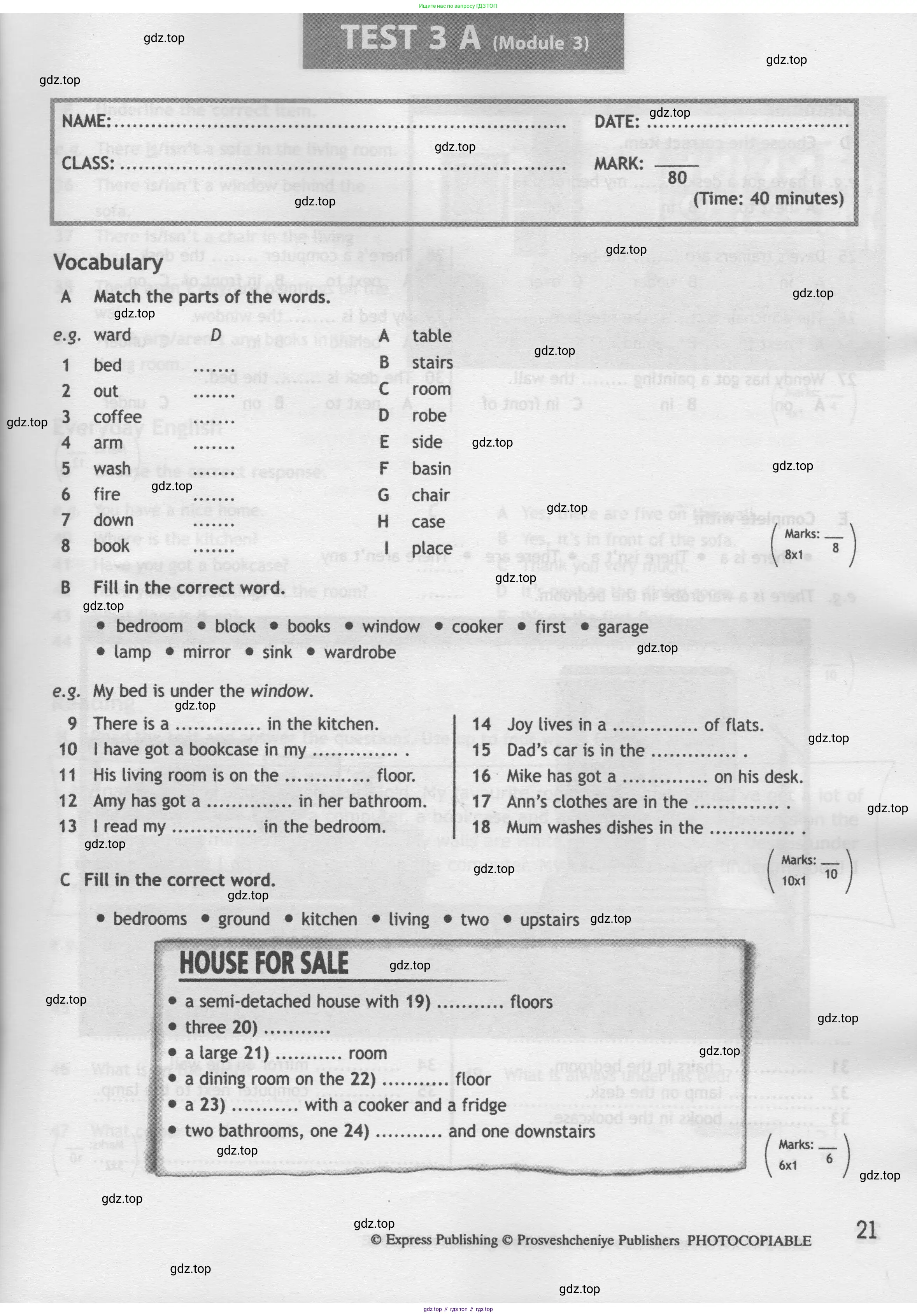 Английский язык (english), 5 класс контрольные задания (test booklet), авторы: Ваулина Юлия Евгеньевна (Vaulina Julia), Дули Дженни (Dooley Jenny), Подоляко Ольга Евгеньевна (Podolyako Olga), Эванс Вирджиния (Evans Virginia), издательство Просвещение, Москва, 2023, белого цвета, страница 21
