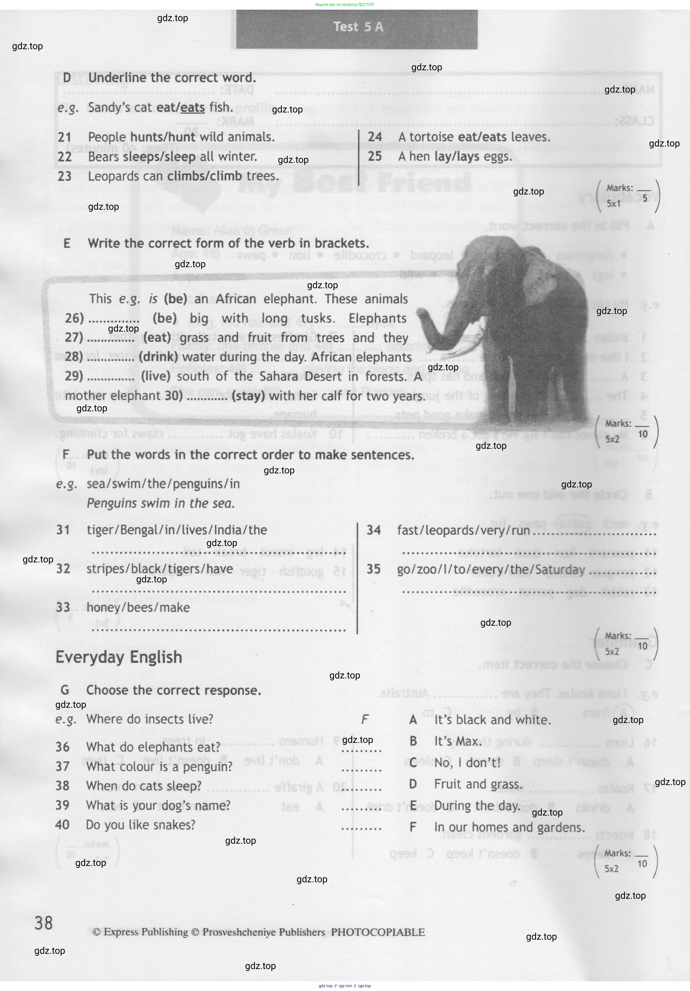 Английский язык (english), 5 класс контрольные задания (test booklet), авторы: Ваулина Юлия Евгеньевна (Vaulina Julia), Дули Дженни (Dooley Jenny), Подоляко Ольга Евгеньевна (Podolyako Olga), Эванс Вирджиния (Evans Virginia), издательство Просвещение, Москва, 2023, белого цвета, страница 38