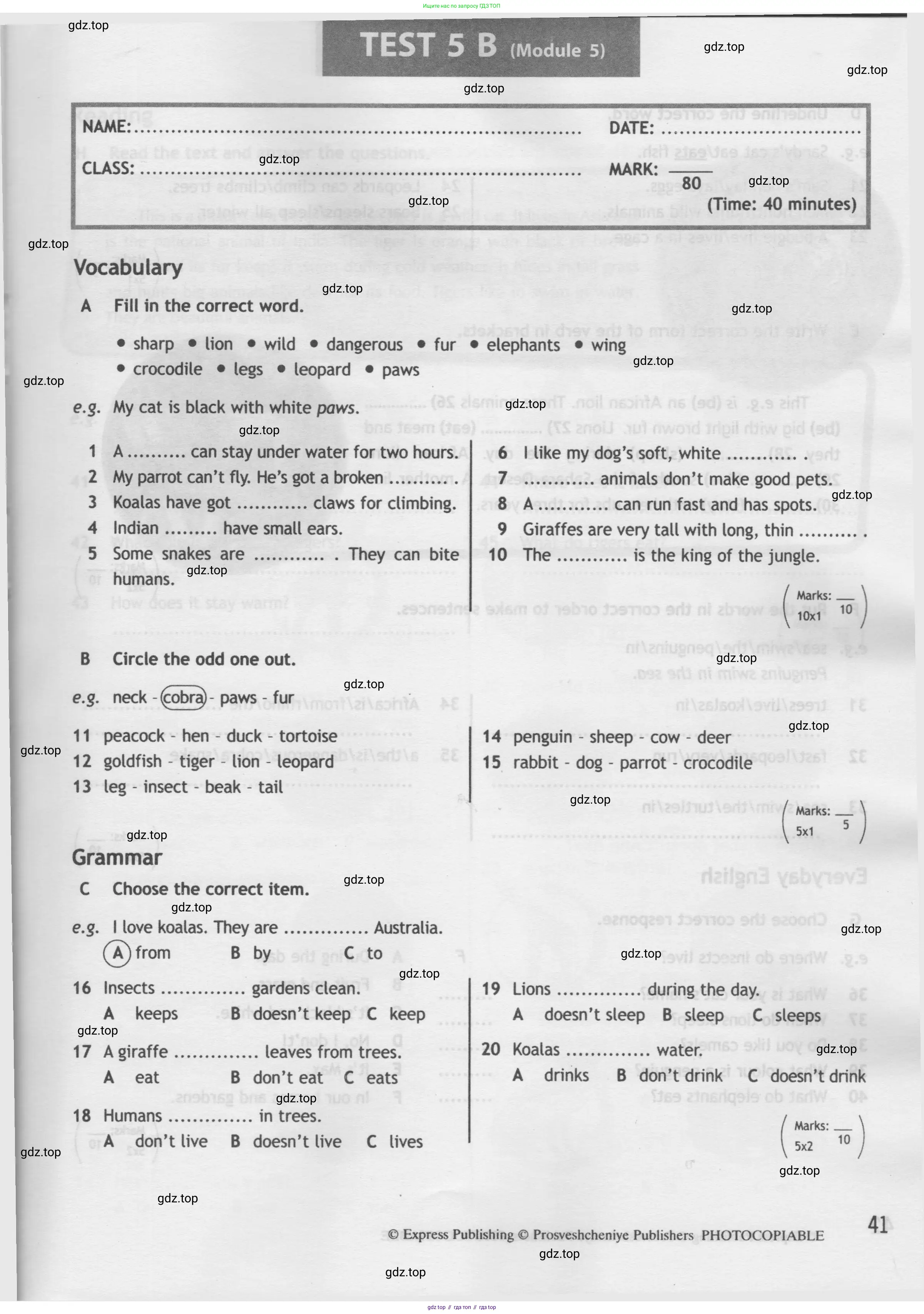 Английский язык (english), 5 класс контрольные задания (test booklet), авторы: Ваулина Юлия Евгеньевна (Vaulina Julia), Дули Дженни (Dooley Jenny), Подоляко Ольга Евгеньевна (Podolyako Olga), Эванс Вирджиния (Evans Virginia), издательство Просвещение, Москва, 2023, белого цвета, страница 41