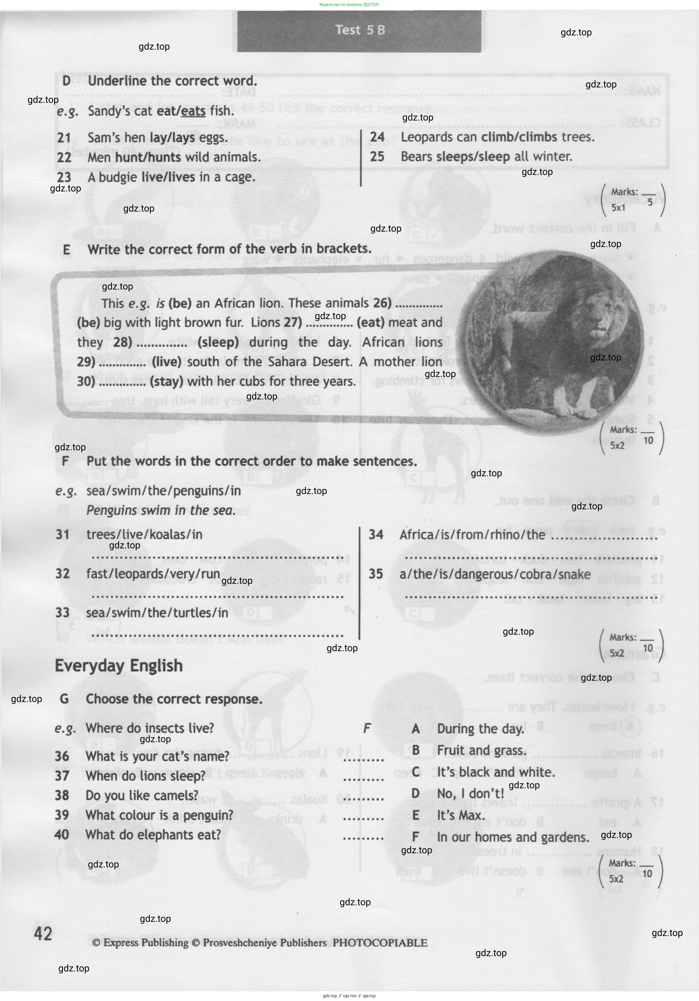 Английский язык (english), 5 класс контрольные задания (test booklet), авторы: Ваулина Юлия Евгеньевна (Vaulina Julia), Дули Дженни (Dooley Jenny), Подоляко Ольга Евгеньевна (Podolyako Olga), Эванс Вирджиния (Evans Virginia), издательство Просвещение, Москва, 2023, белого цвета, страница 42