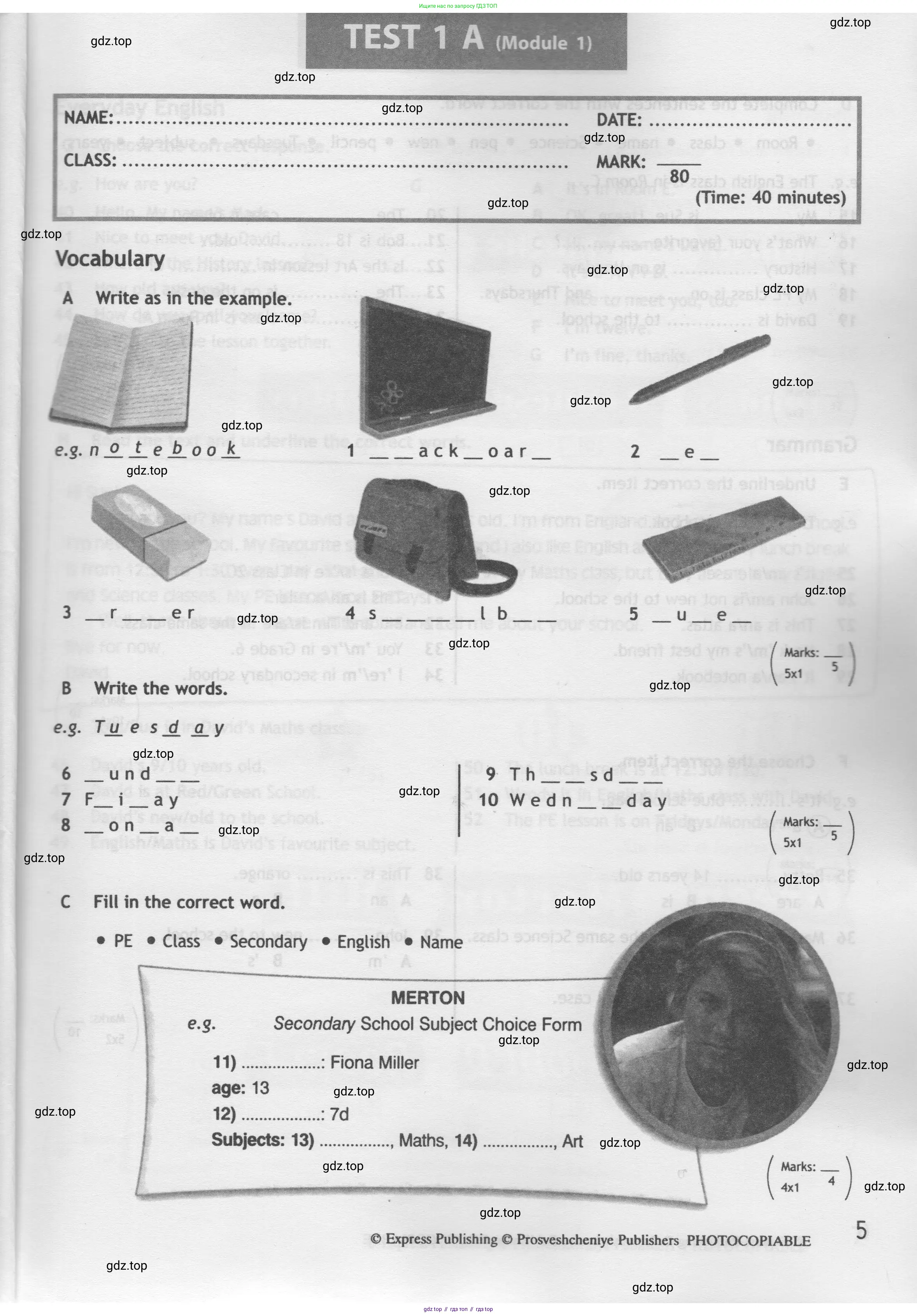 Английский язык (english), 5 класс контрольные задания (test booklet), авторы: Ваулина Юлия Евгеньевна (Vaulina Julia), Дули Дженни (Dooley Jenny), Подоляко Ольга Евгеньевна (Podolyako Olga), Эванс Вирджиния (Evans Virginia), издательство Просвещение, Москва, 2023, белого цвета, страница 5