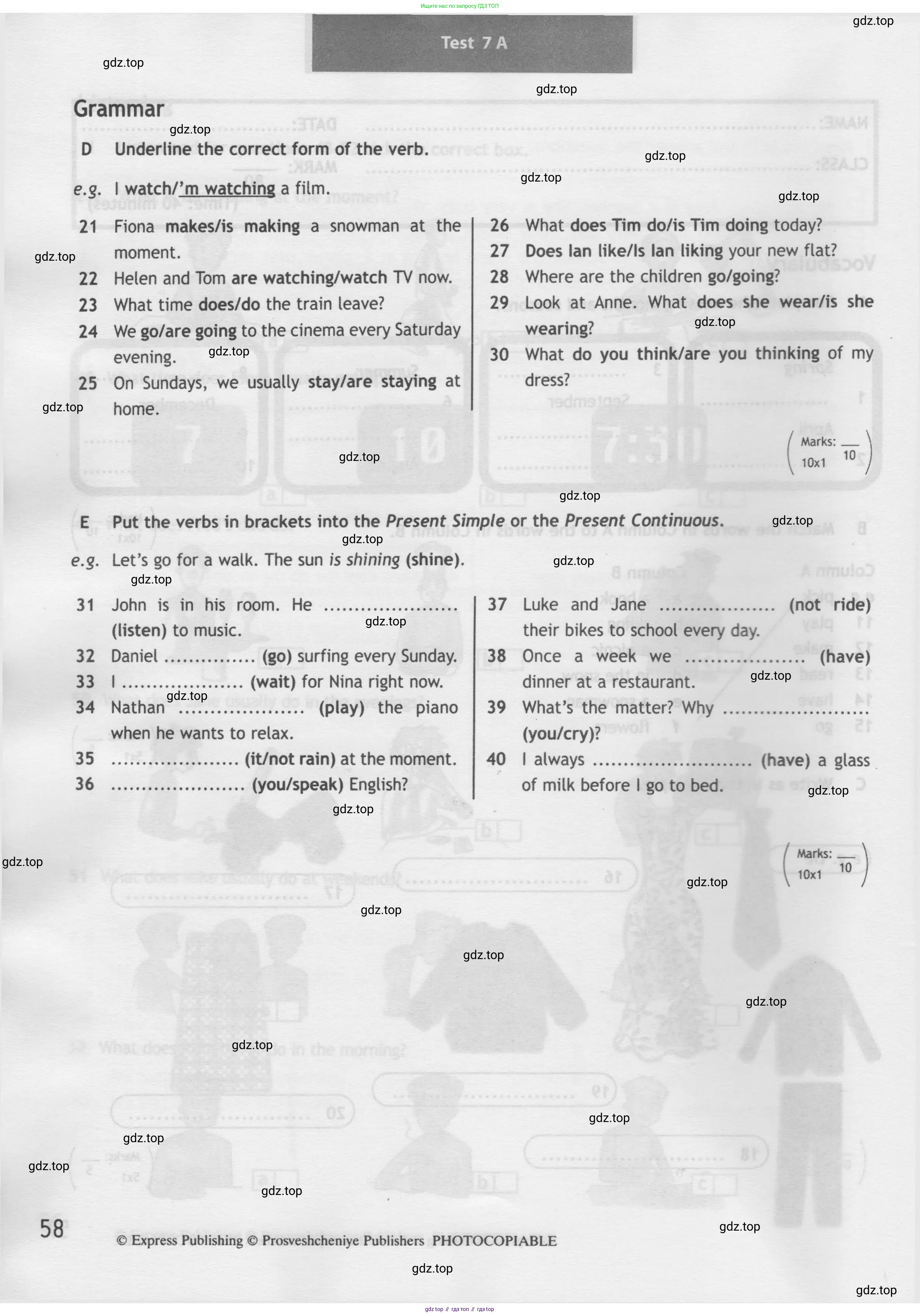 Английский язык (english), 5 класс контрольные задания (test booklet), авторы: Ваулина Юлия Евгеньевна (Vaulina Julia), Дули Дженни (Dooley Jenny), Подоляко Ольга Евгеньевна (Podolyako Olga), Эванс Вирджиния (Evans Virginia), издательство Просвещение, Москва, 2023, белого цвета, страница 58