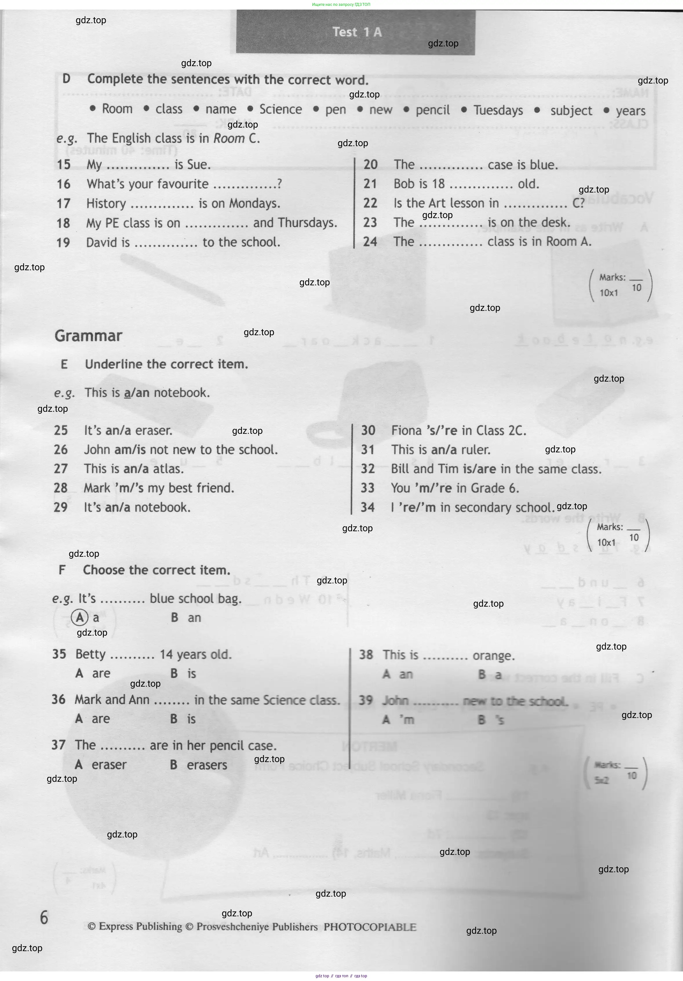 Английский язык (english), 5 класс контрольные задания (test booklet), авторы: Ваулина Юлия Евгеньевна (Vaulina Julia), Дули Дженни (Dooley Jenny), Подоляко Ольга Евгеньевна (Podolyako Olga), Эванс Вирджиния (Evans Virginia), издательство Просвещение, Москва, 2023, белого цвета, страница 6
