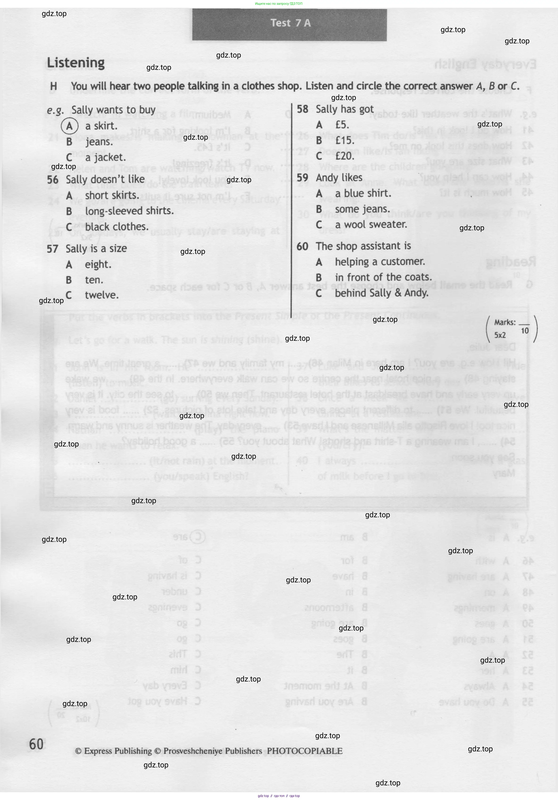 Английский язык (english), 5 класс контрольные задания (test booklet), авторы: Ваулина Юлия Евгеньевна (Vaulina Julia), Дули Дженни (Dooley Jenny), Подоляко Ольга Евгеньевна (Podolyako Olga), Эванс Вирджиния (Evans Virginia), издательство Просвещение, Москва, 2023, белого цвета, страница 60