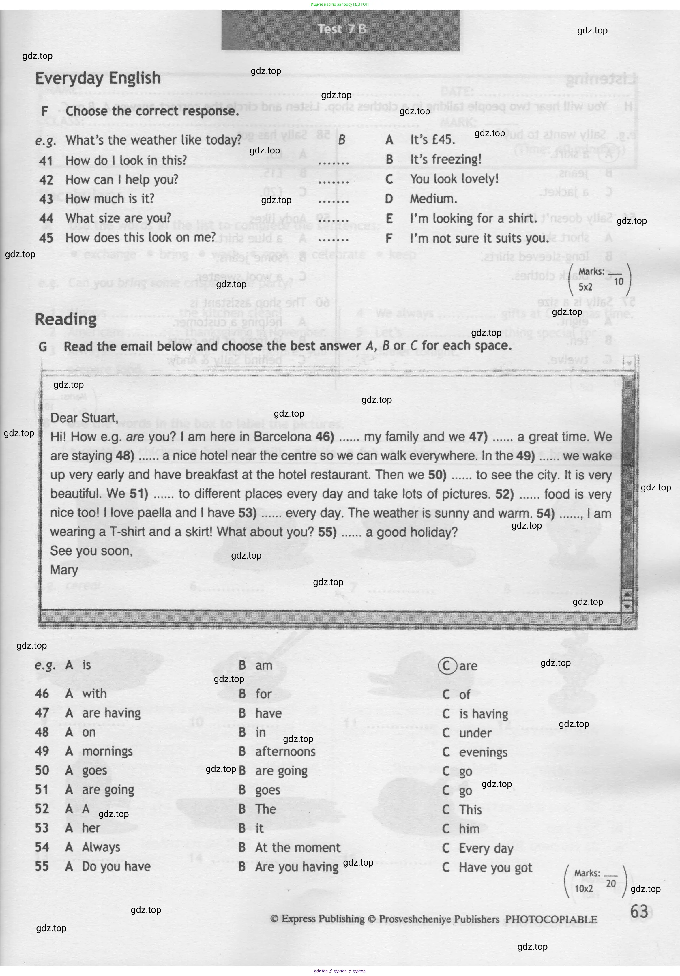 Английский язык (english), 5 класс контрольные задания (test booklet), авторы: Ваулина Юлия Евгеньевна (Vaulina Julia), Дули Дженни (Dooley Jenny), Подоляко Ольга Евгеньевна (Podolyako Olga), Эванс Вирджиния (Evans Virginia), издательство Просвещение, Москва, 2023, белого цвета, страница 63