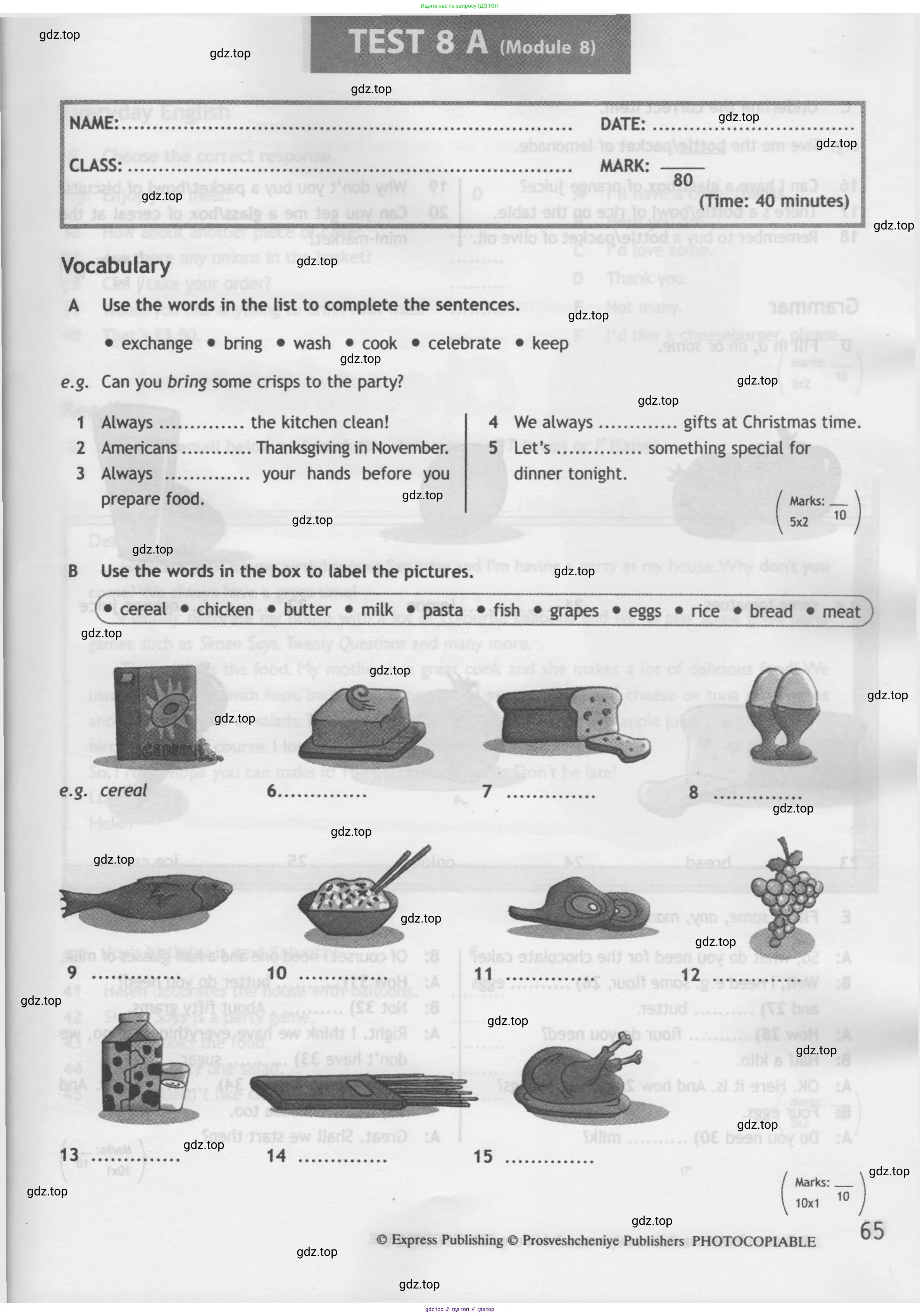 Английский язык (english), 5 класс контрольные задания (test booklet), авторы: Ваулина Юлия Евгеньевна (Vaulina Julia), Дули Дженни (Dooley Jenny), Подоляко Ольга Евгеньевна (Podolyako Olga), Эванс Вирджиния (Evans Virginia), издательство Просвещение, Москва, 2023, белого цвета, страница 65