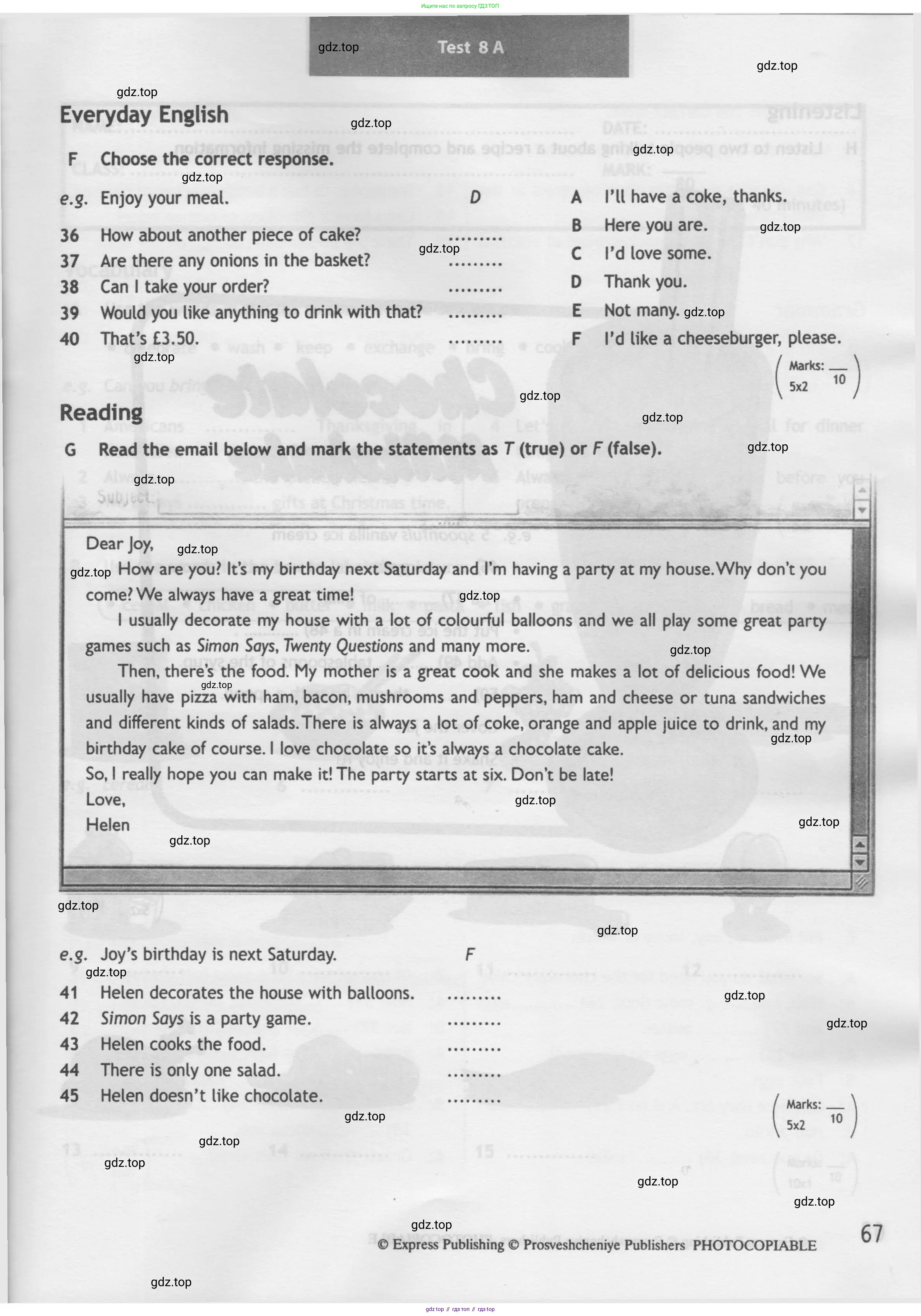 Английский язык (english), 5 класс контрольные задания (test booklet), авторы: Ваулина Юлия Евгеньевна (Vaulina Julia), Дули Дженни (Dooley Jenny), Подоляко Ольга Евгеньевна (Podolyako Olga), Эванс Вирджиния (Evans Virginia), издательство Просвещение, Москва, 2023, белого цвета, страница 67