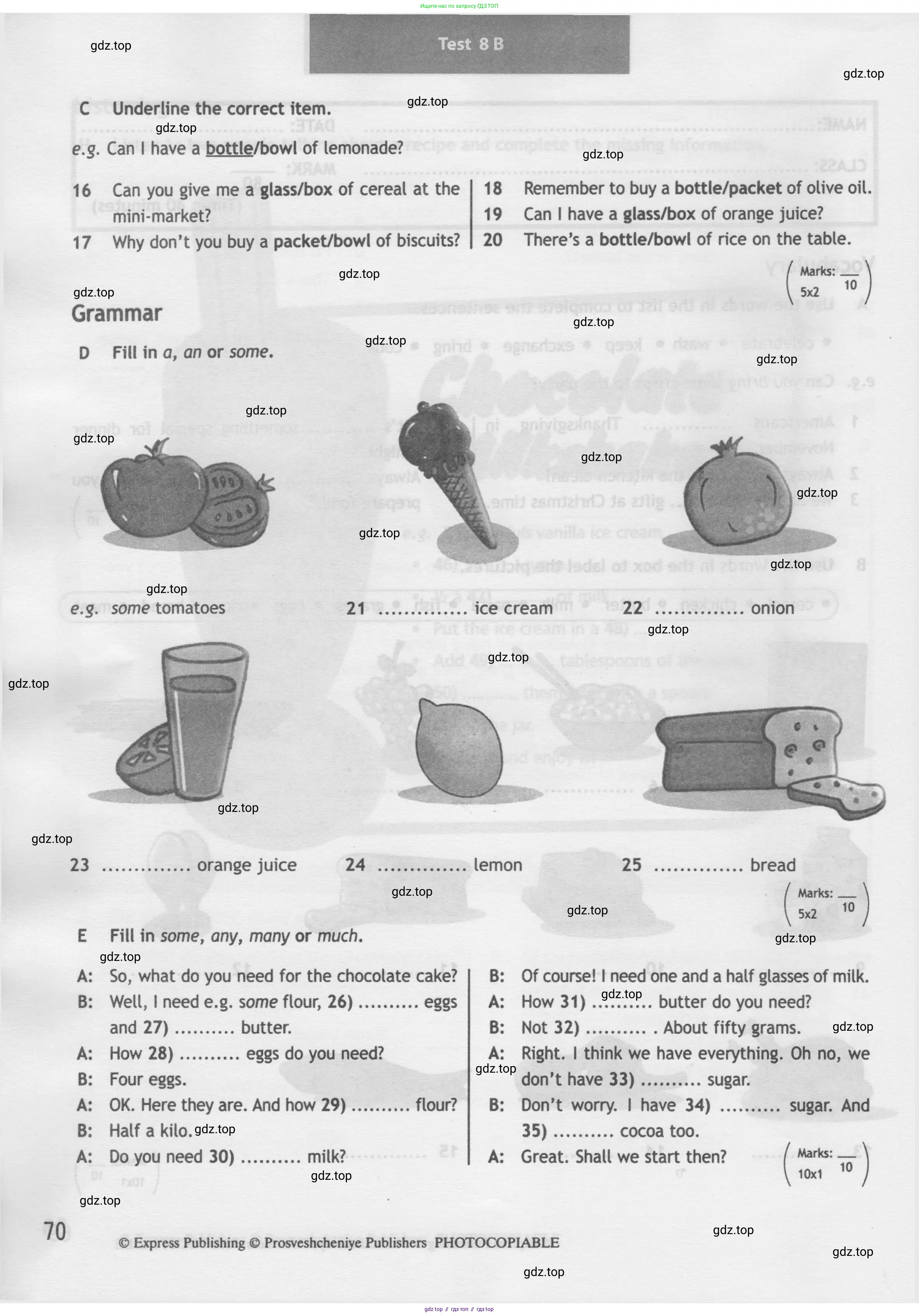 Английский язык (english), 5 класс контрольные задания (test booklet), авторы: Ваулина Юлия Евгеньевна (Vaulina Julia), Дули Дженни (Dooley Jenny), Подоляко Ольга Евгеньевна (Podolyako Olga), Эванс Вирджиния (Evans Virginia), издательство Просвещение, Москва, 2023, белого цвета, страница 70