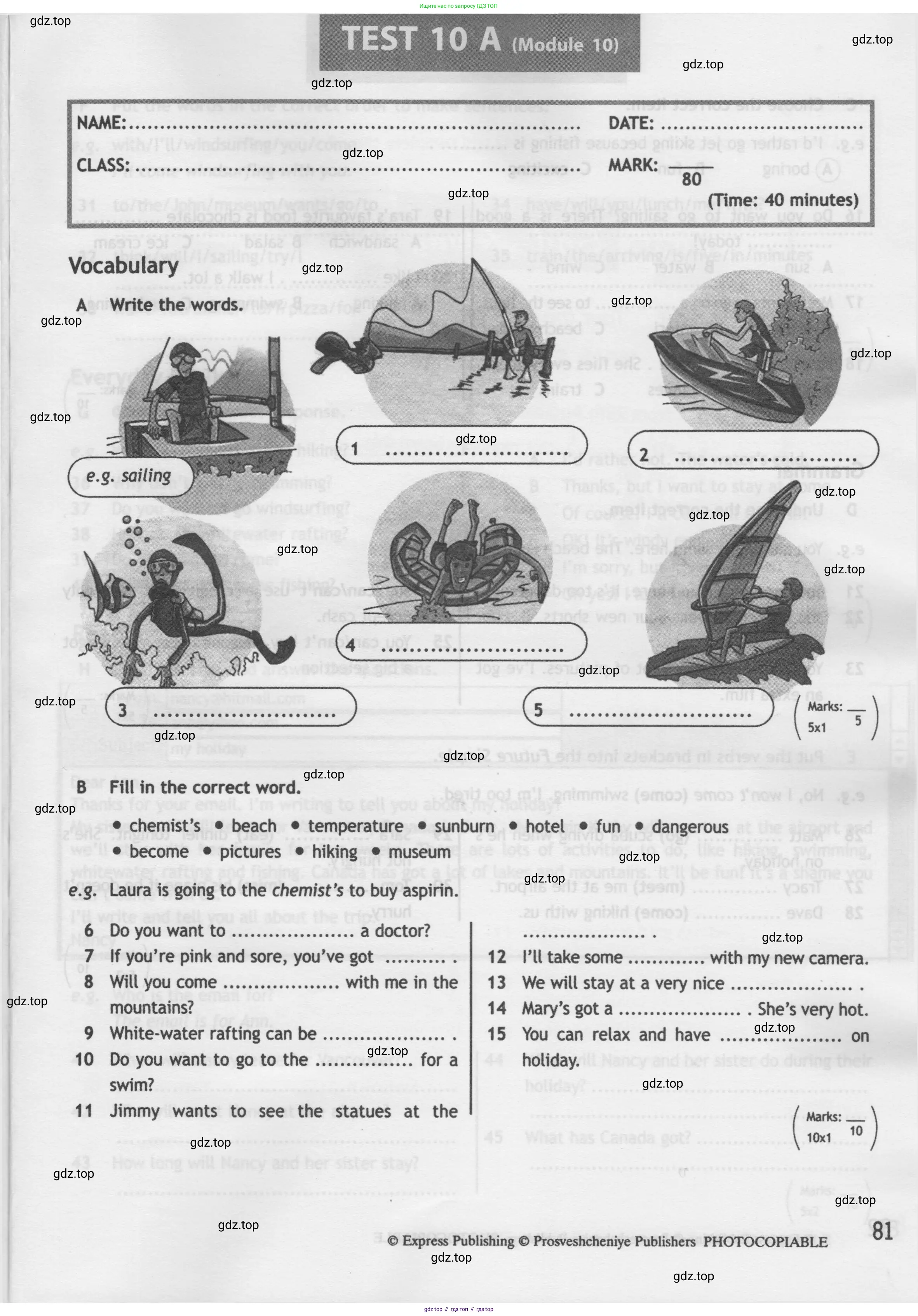 Английский язык (english), 5 класс контрольные задания (test booklet), авторы: Ваулина Юлия Евгеньевна (Vaulina Julia), Дули Дженни (Dooley Jenny), Подоляко Ольга Евгеньевна (Podolyako Olga), Эванс Вирджиния (Evans Virginia), издательство Просвещение, Москва, 2023, белого цвета, страница 81